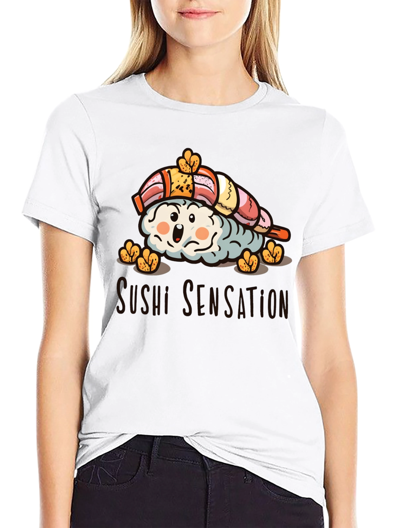 Black Sushi Sensation Graphic Tee - Black Cotton T-Shirt view 9