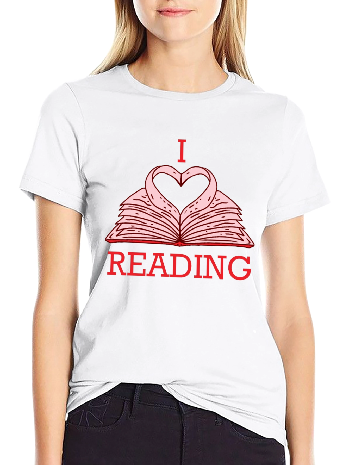 Black I Love Reading T-Shirt - Heart Book Design view 9