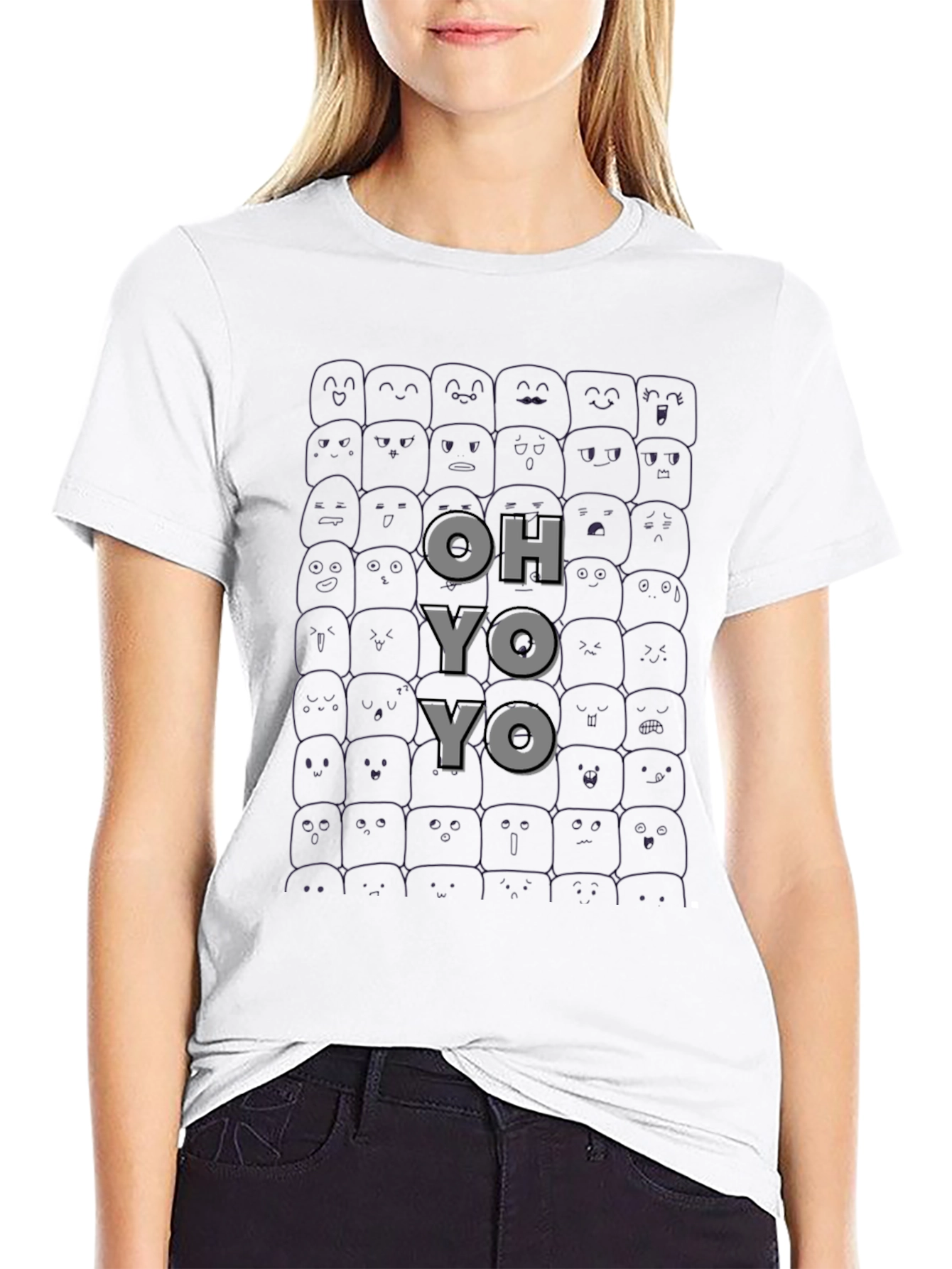Black OH YO YO T-Shirt Funny Faces Black Cotton Tee view 9
