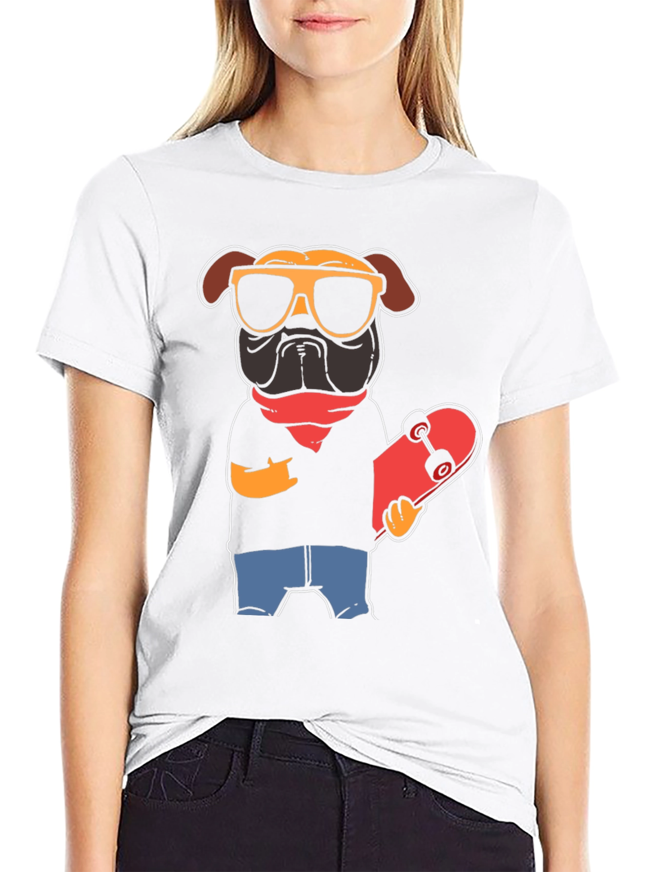 Black Cool Pug Skateboarder Graphic Tee view 9