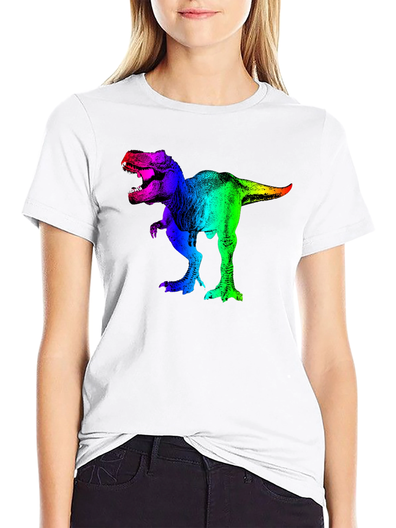 Black Rainbow Dinosaur Graphic T-Shirt view 9