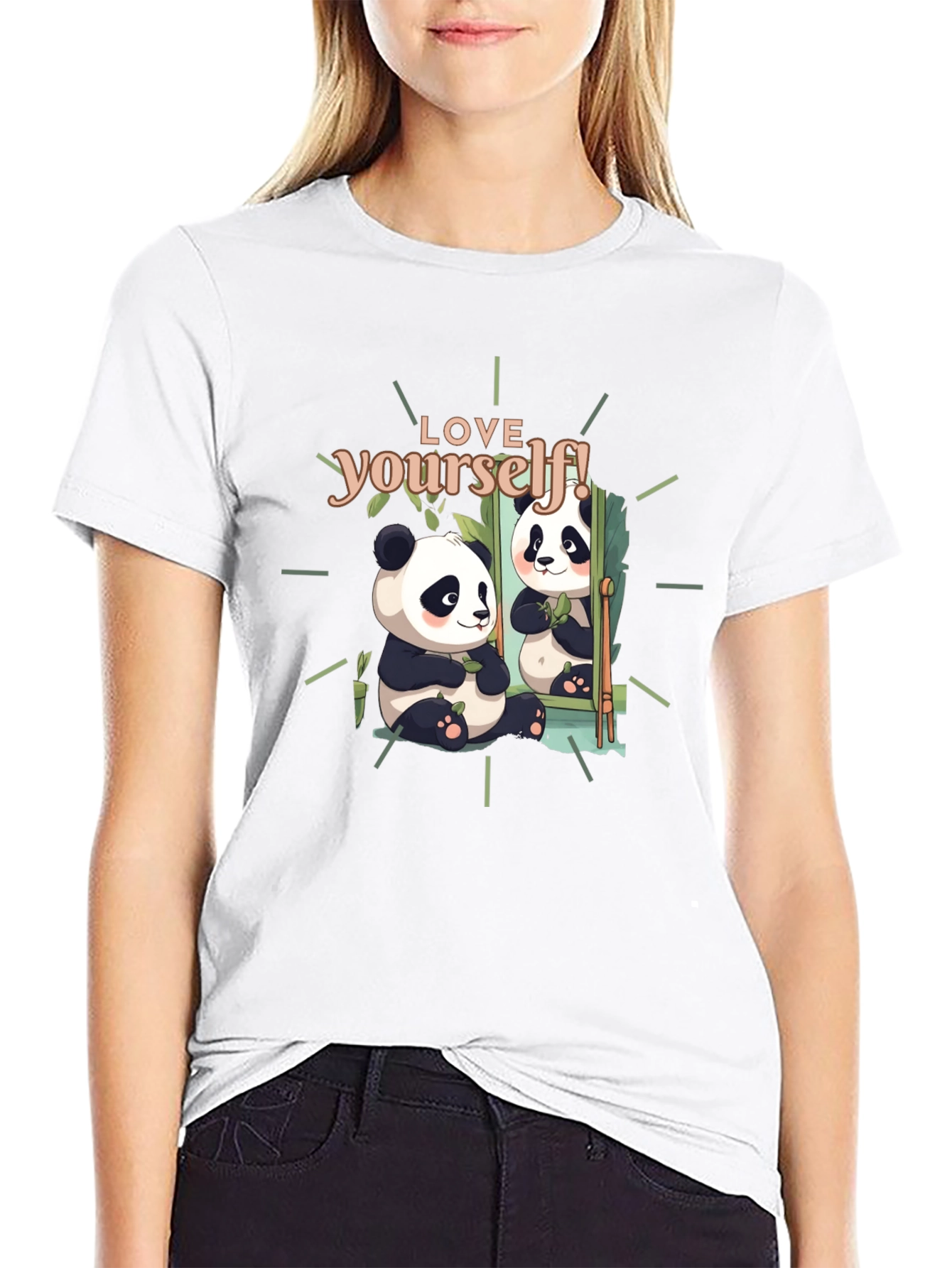 Black Love Yourself Panda Graphic T-Shirt - Black view 9