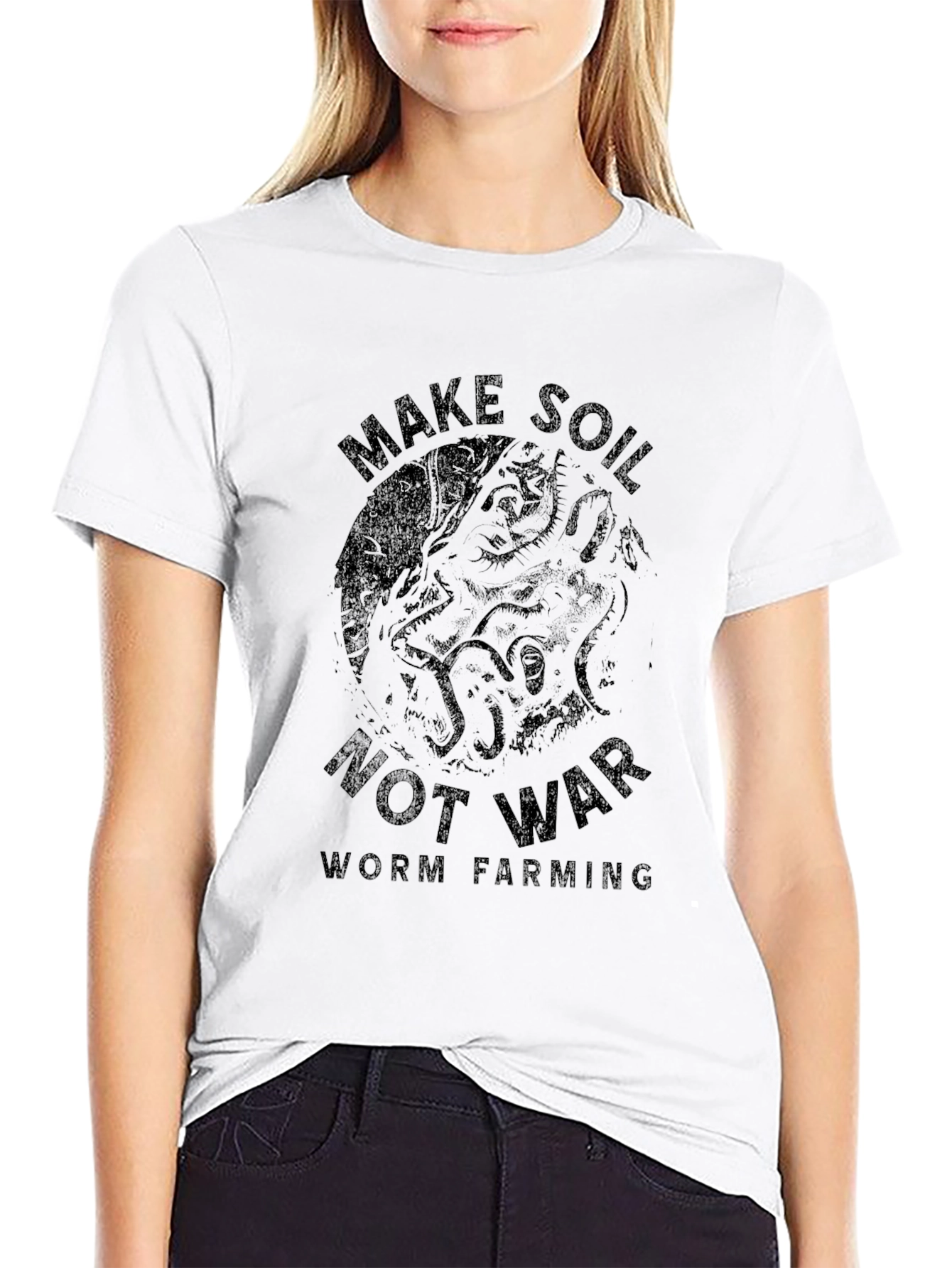 Black Make Soil Not War T-Shirt Worm Farming Tee view 9
