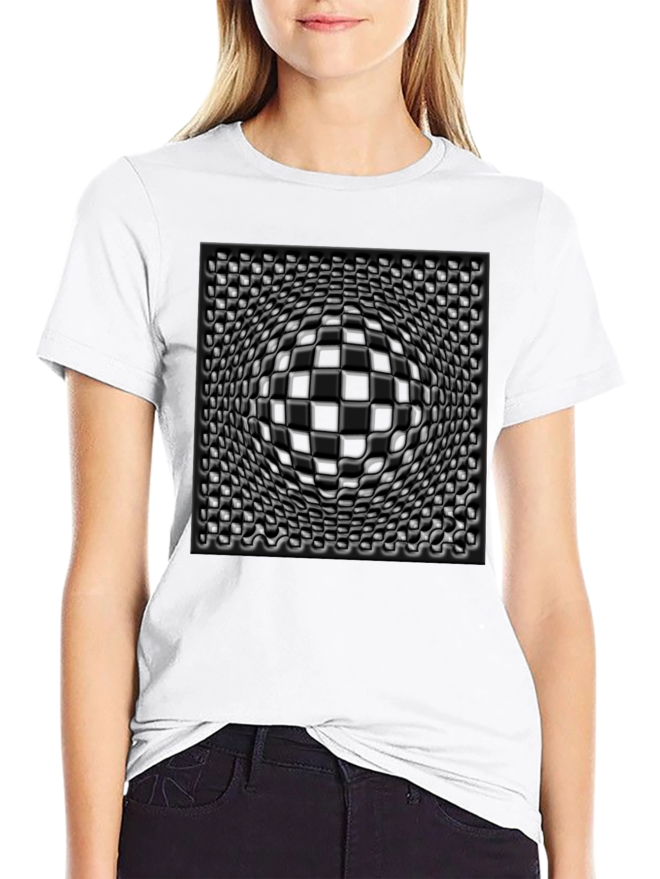 Black 3D Illusion Black Graphic Tee - Stylish Visual Design view 9