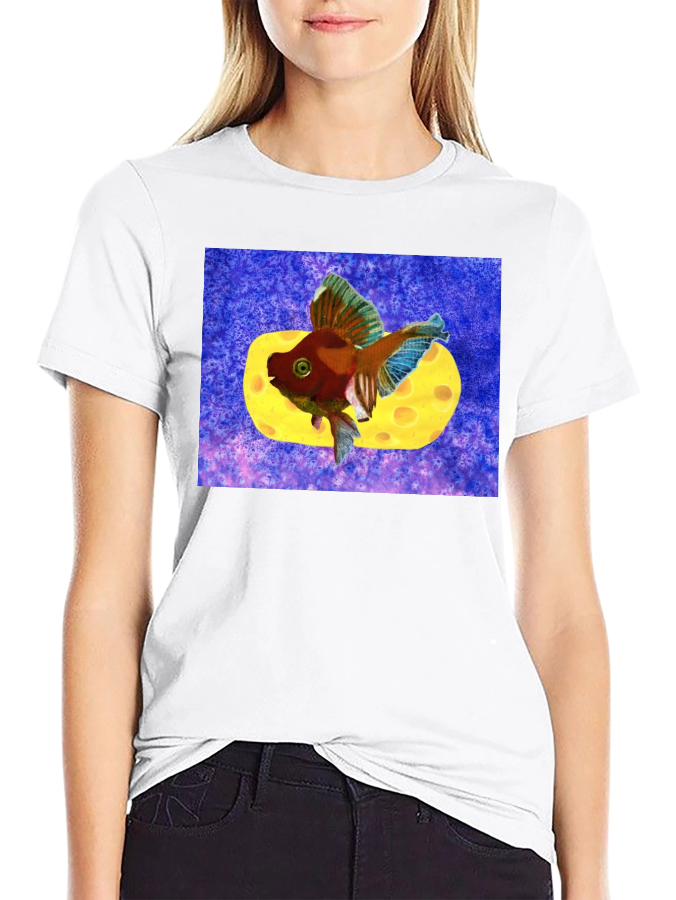 Black Goldfish Cheese Design T-Shirt view 9