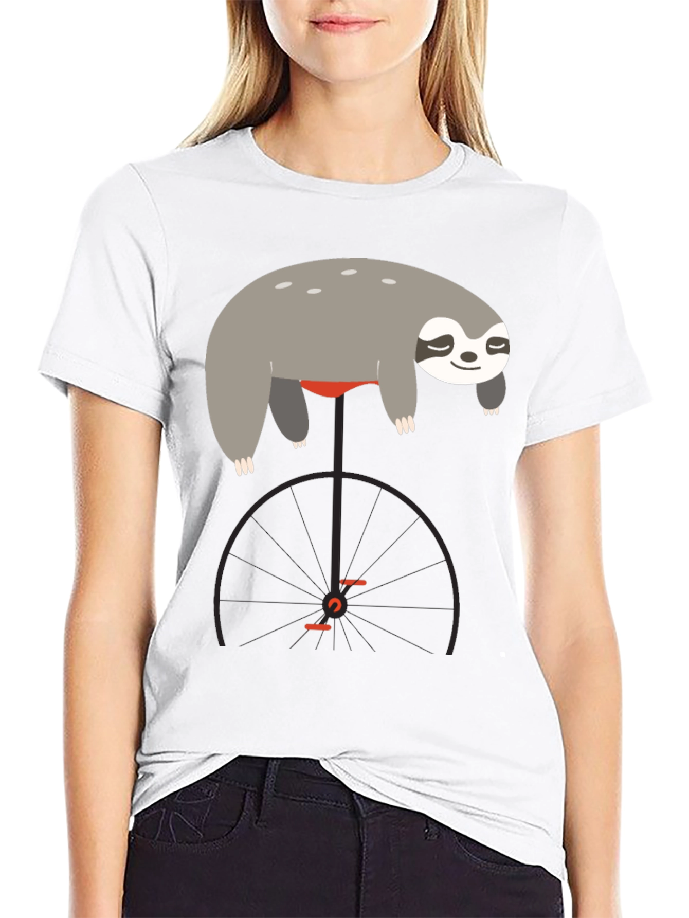 Black Sloth on Unicycle Graphic T-Shirt view 9