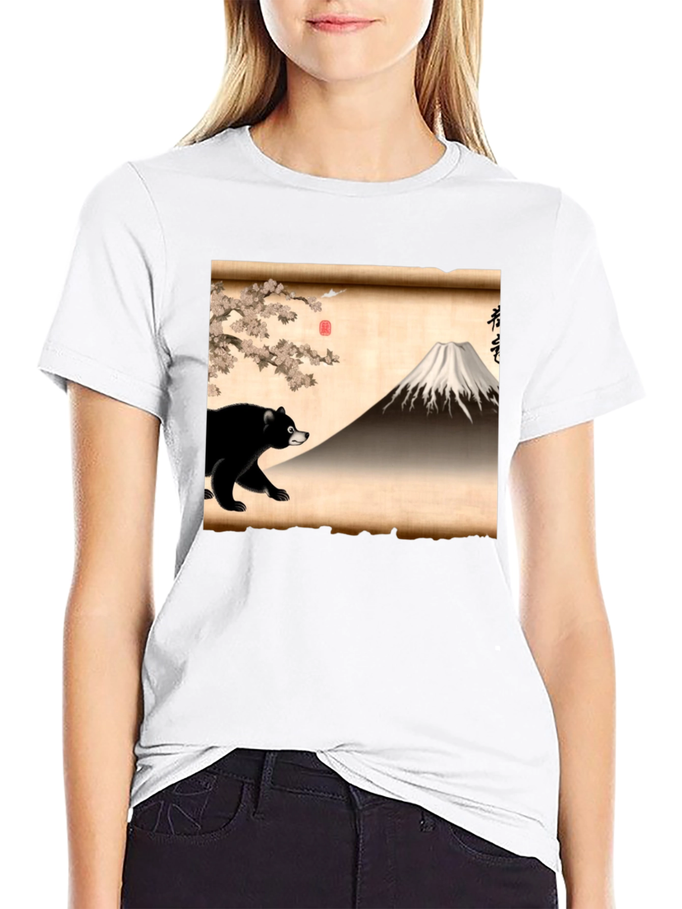 Black Bear & Mt. Fuji Graphic Tee - Japanese Art Shirt view 9