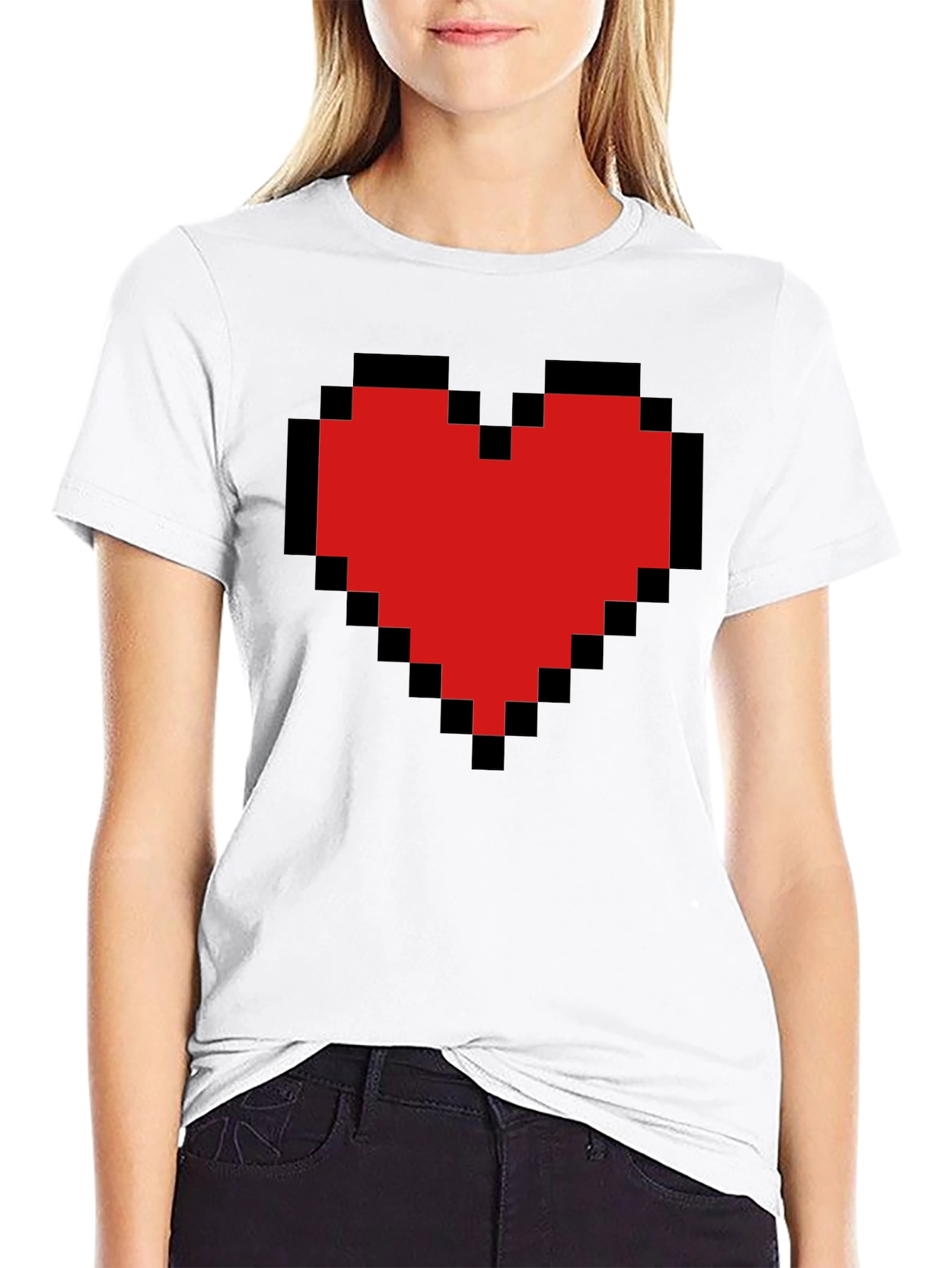 Black Pixel Heart Graphic Tee - Gamer Style view 9