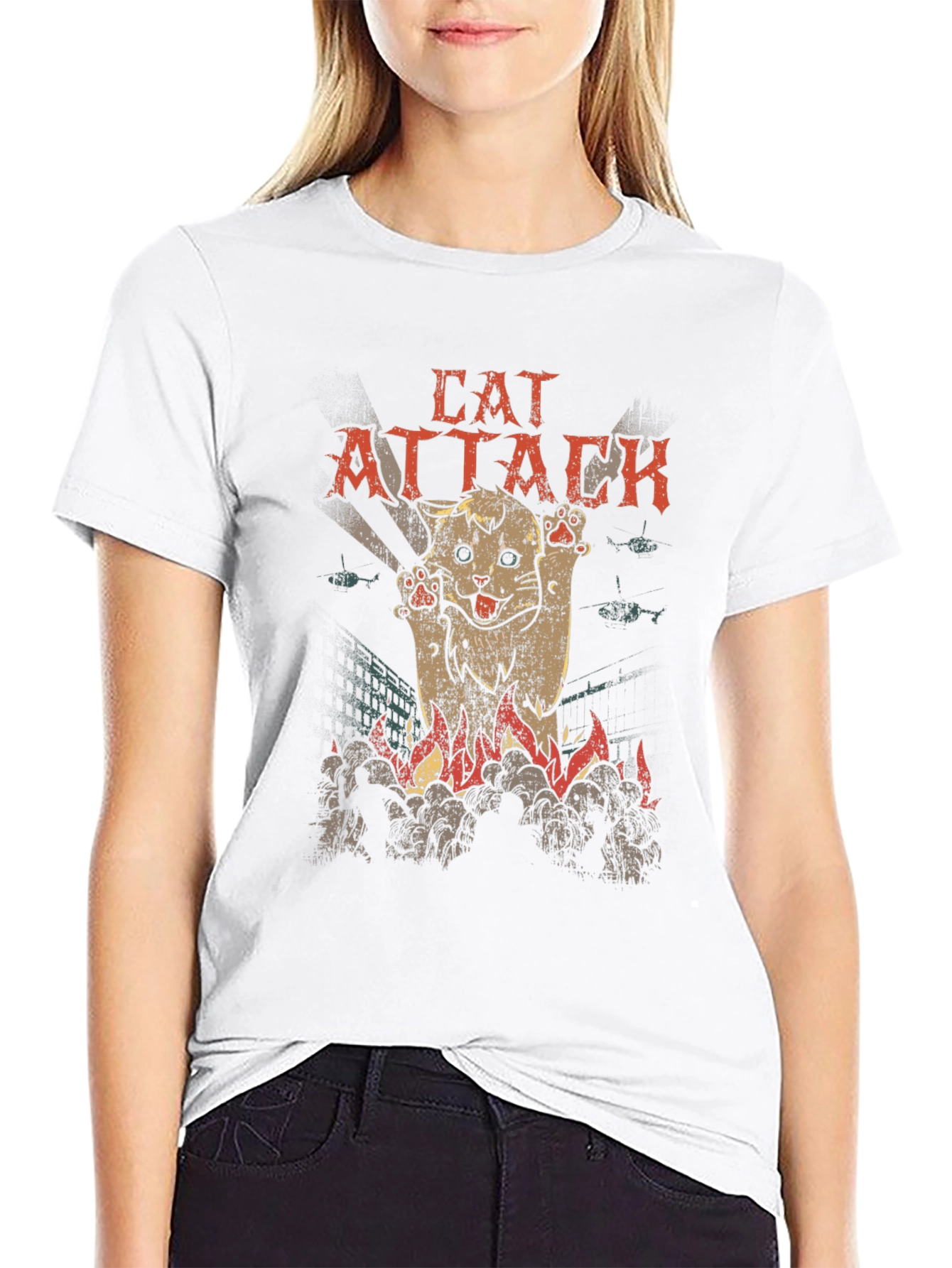 Black Cat Attack Graphic T-Shirt - Black Cotton Tee view 9