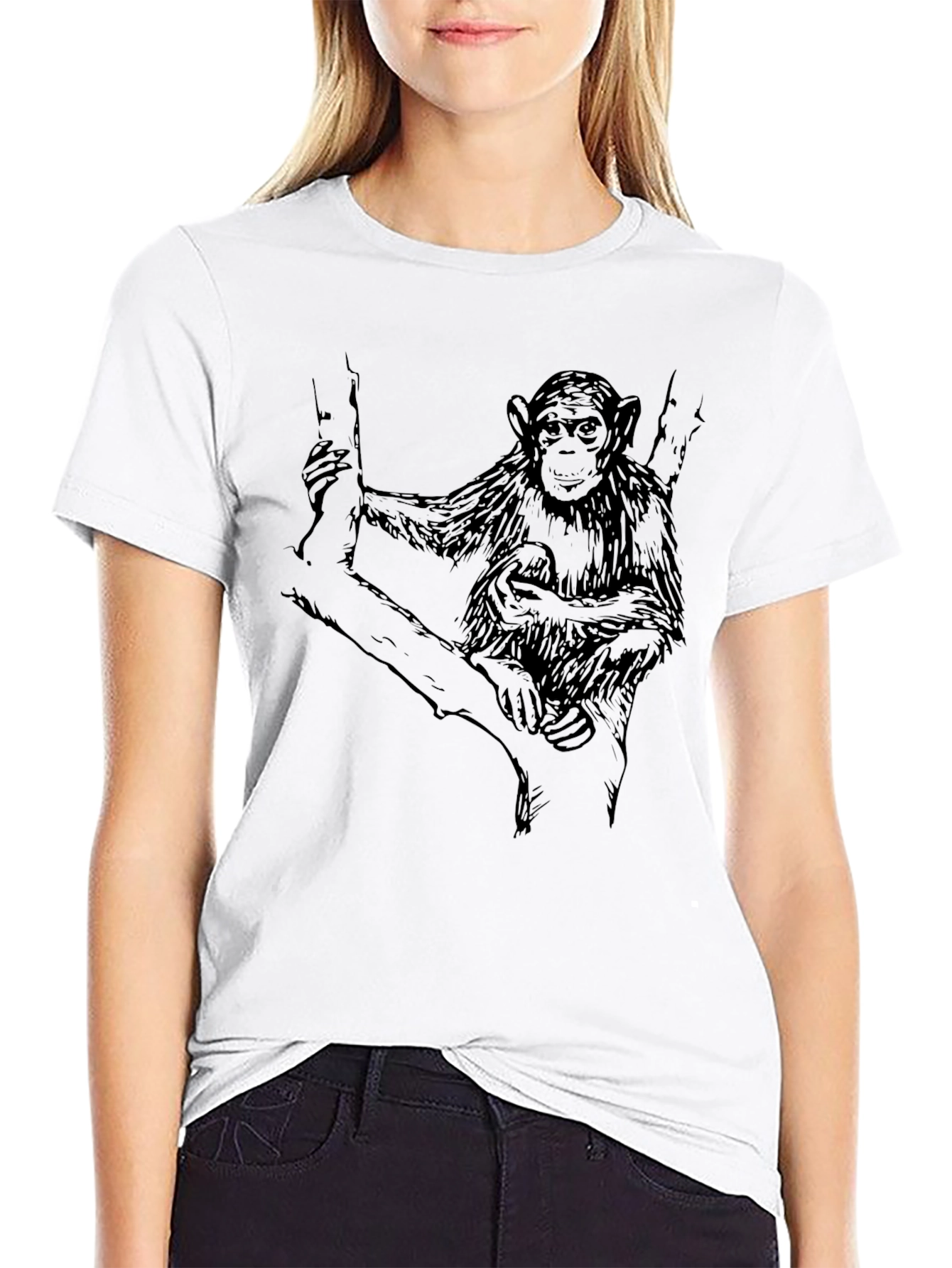 Black Chimpanzee Graphic Print Men's Black T-Shirt view 9