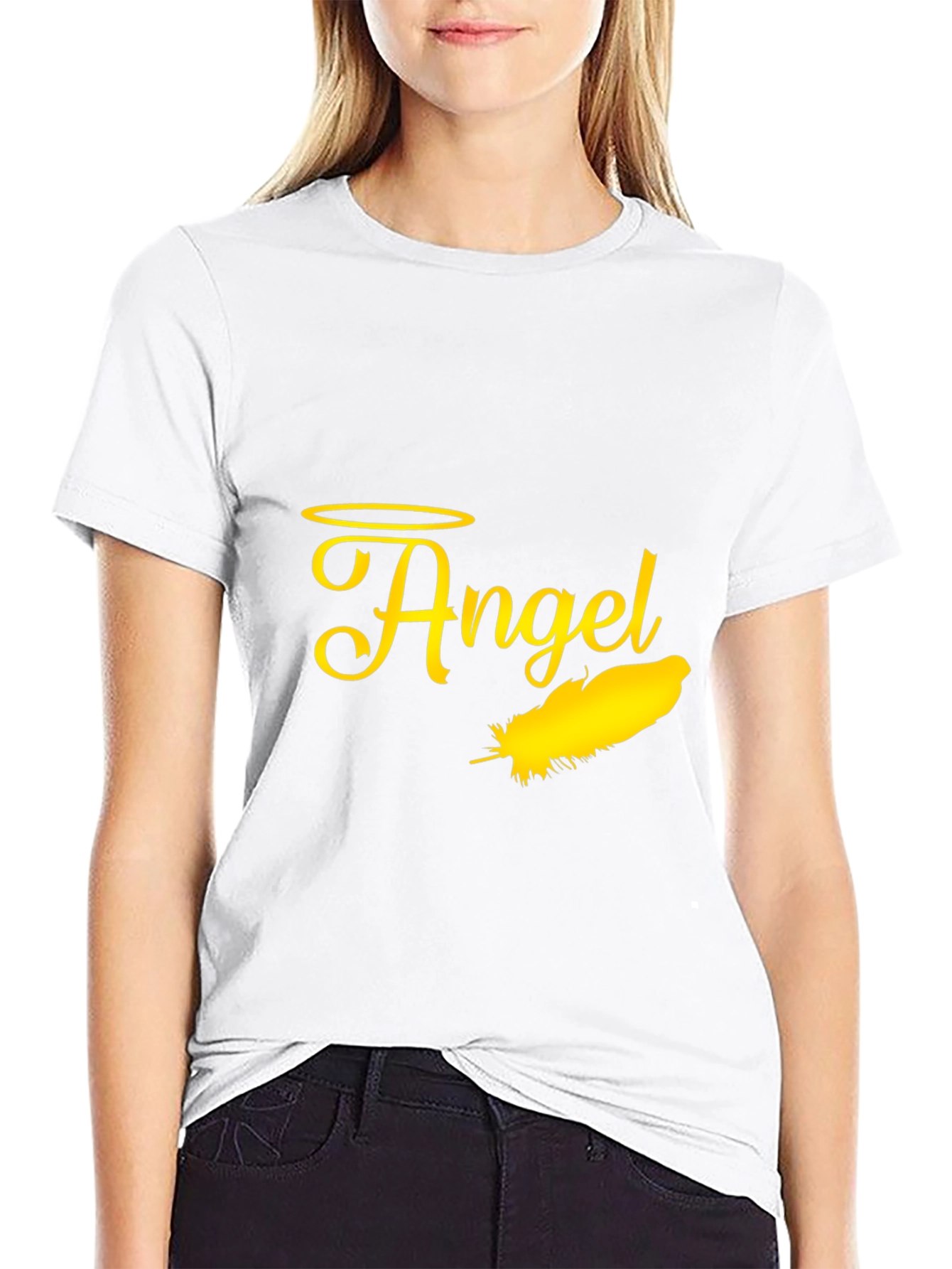 Black Angel Feather Graphic Black T-Shirt view 9