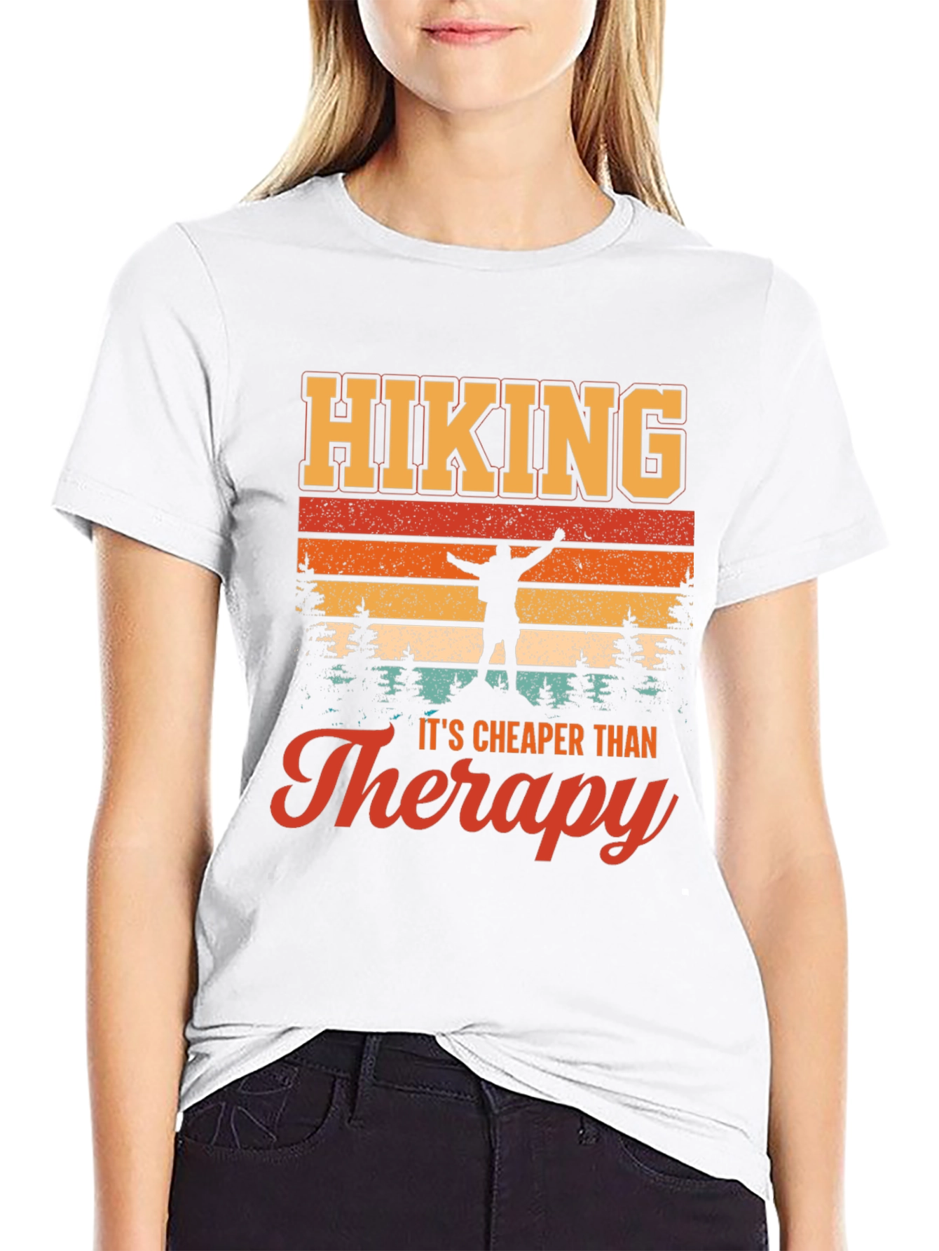 Black Hiking is Cheaper Than Therapy T-Shirt - Adventure Graphic Tee view 9