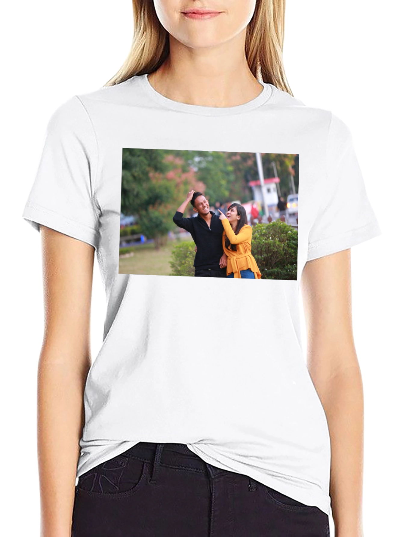 Black Stylish Black T-Shirt with Couple Print view 9