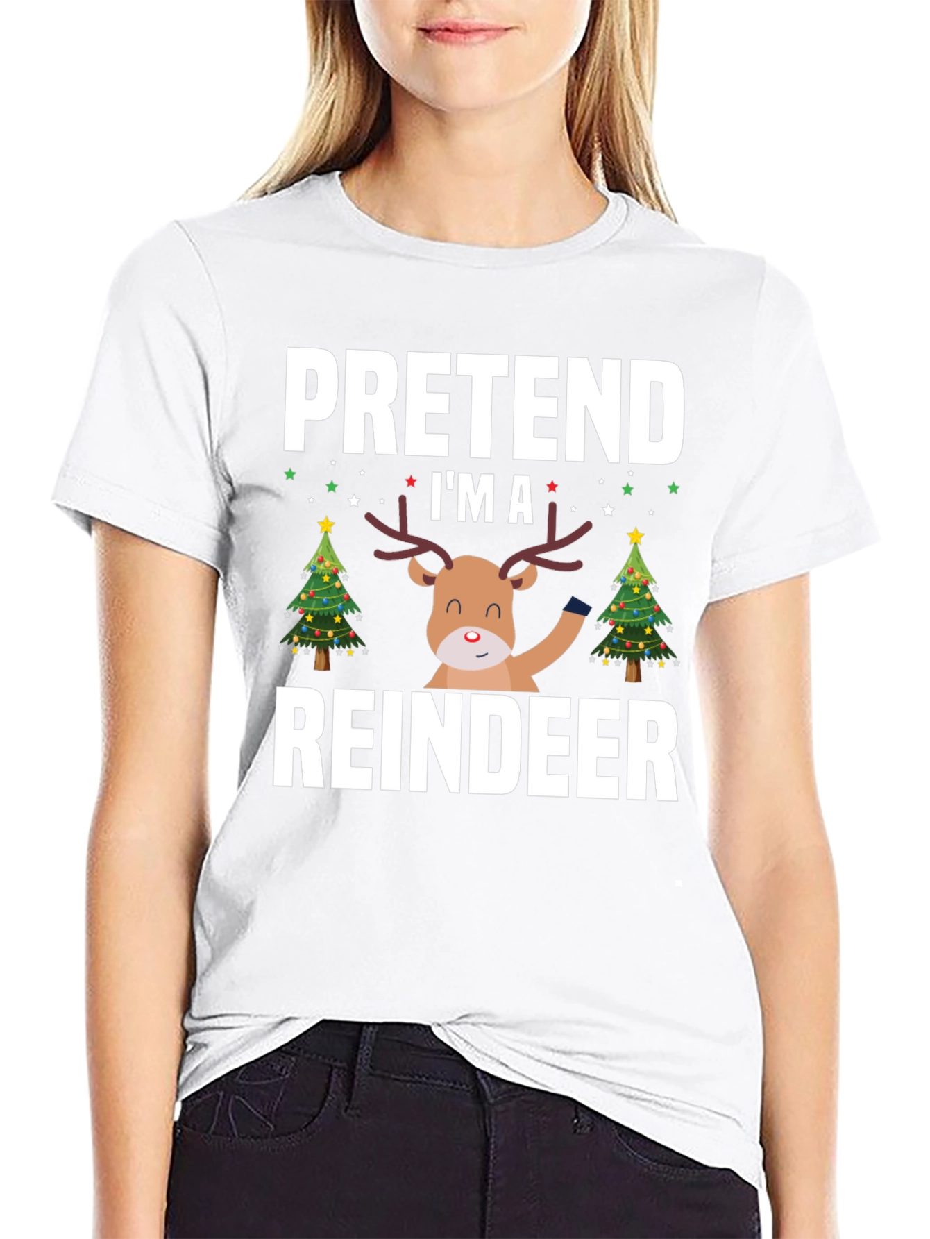 Black Pretend I'm A Reindeer Christmas T-Shirt view 9