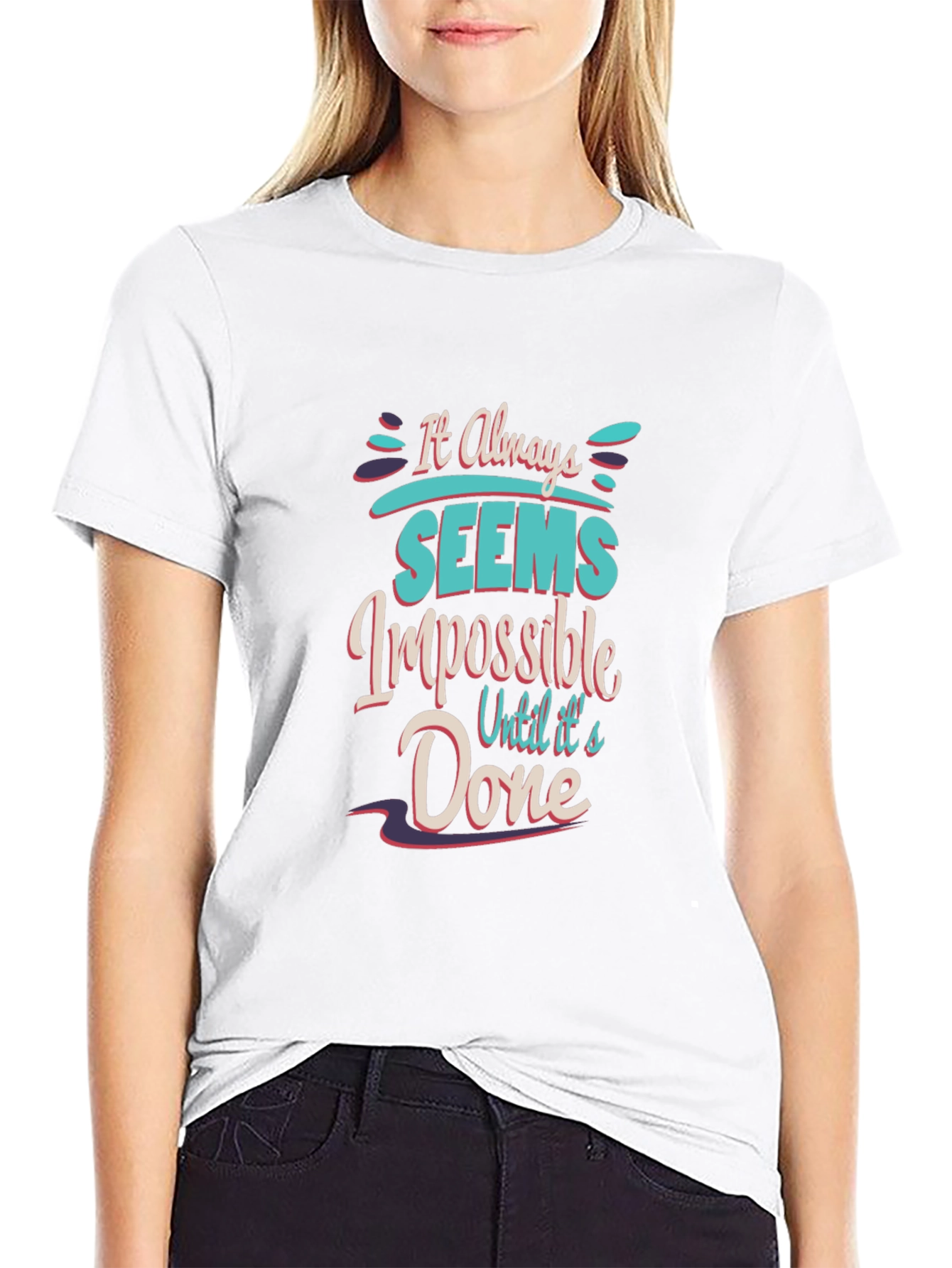 Black Motivational T-Shirt: It Always Seems Impossible view 9