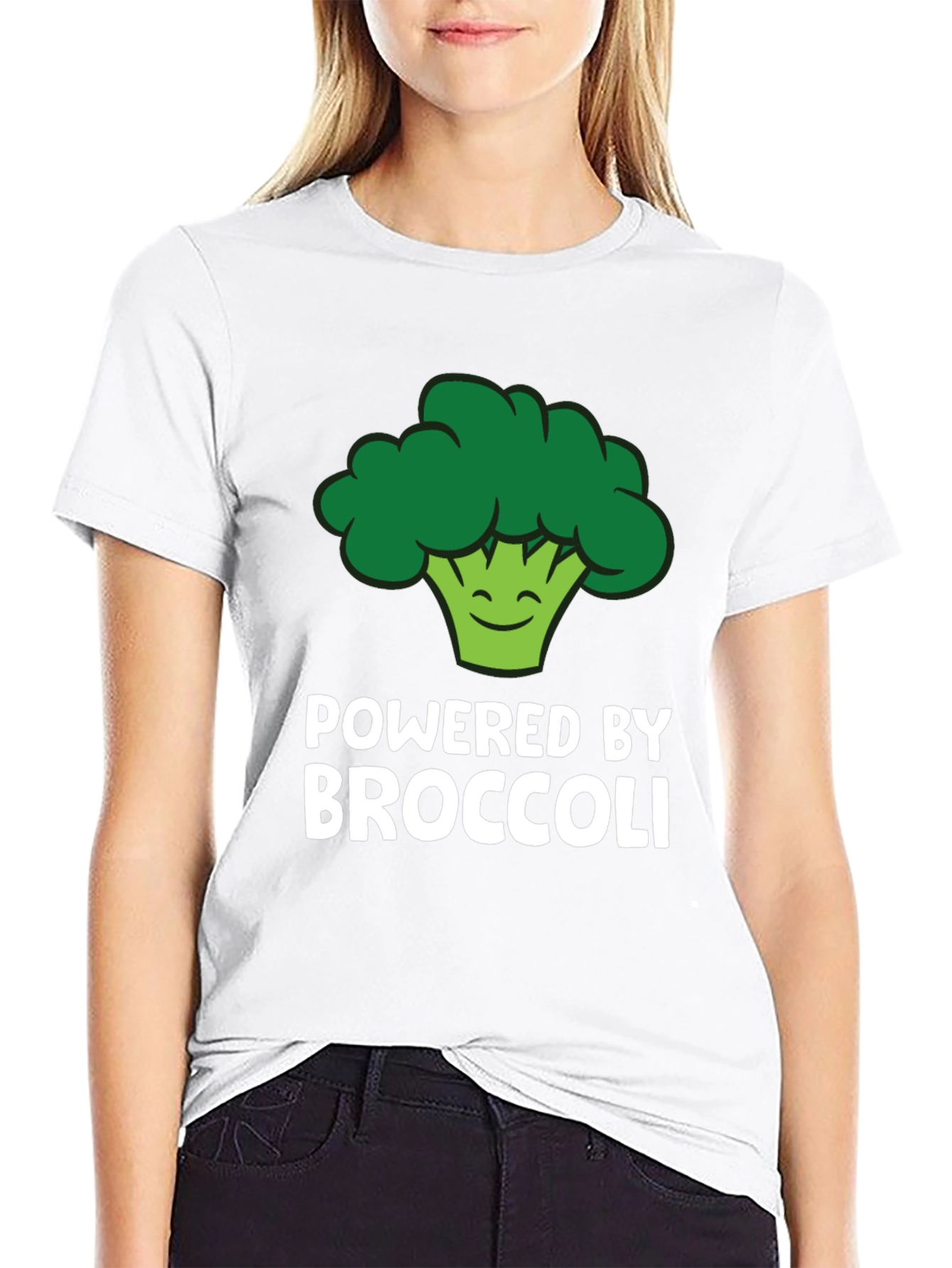 Black Powered By Broccoli T-Shirt - Funny Vegan Tee view 9