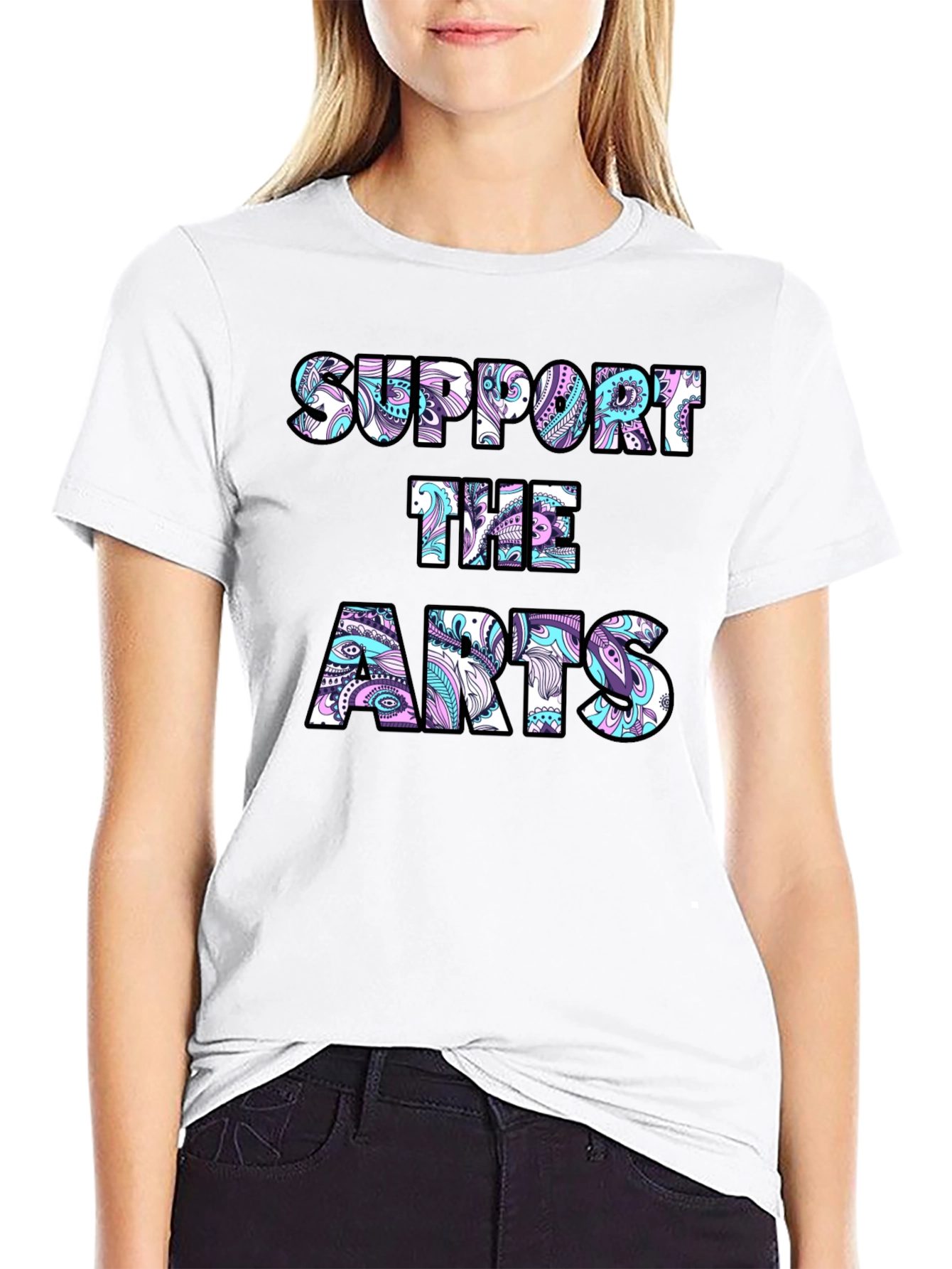 Black Support the Arts Graphic Tee - Black Crew Neck T-Shirt view 9