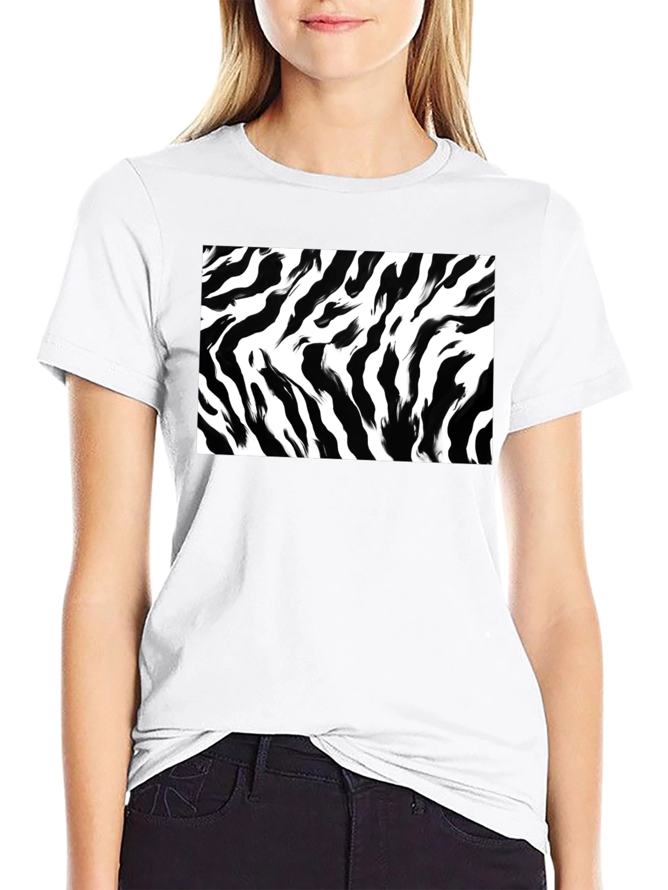 Black Zebra Stripe Graphic Print Black T-Shirt view 9