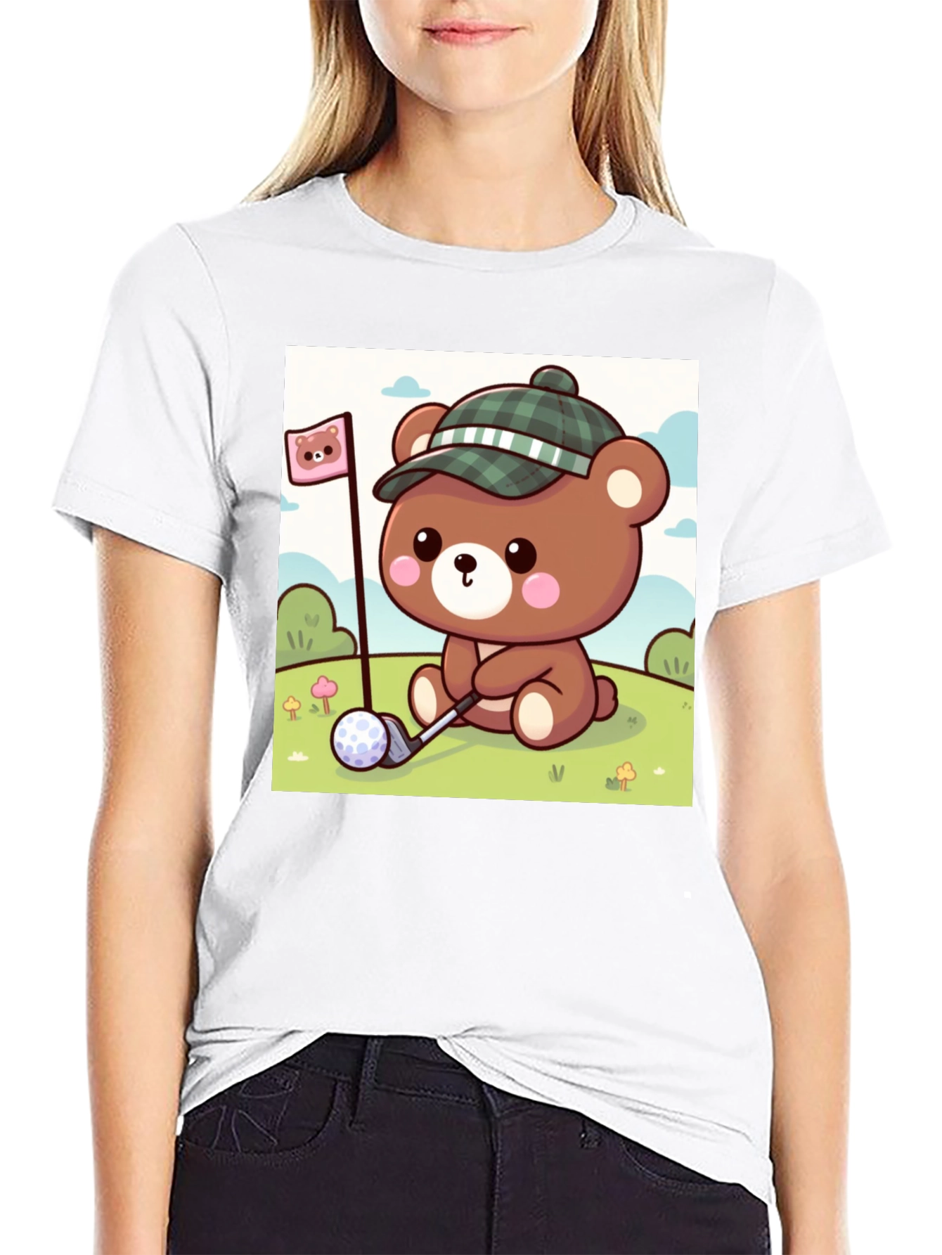 Black Cute Golf Bear Tee - Fun Cartoon Graphic T-Shirt view 9