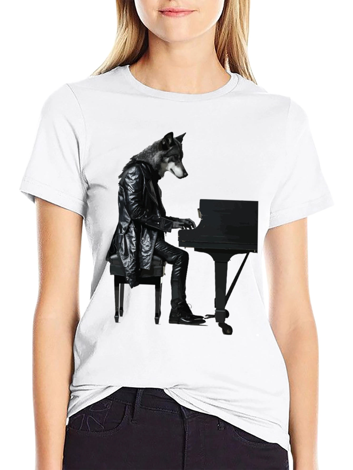 Black Wolf Pianist Graphic Tee - Unique Animal Design view 9