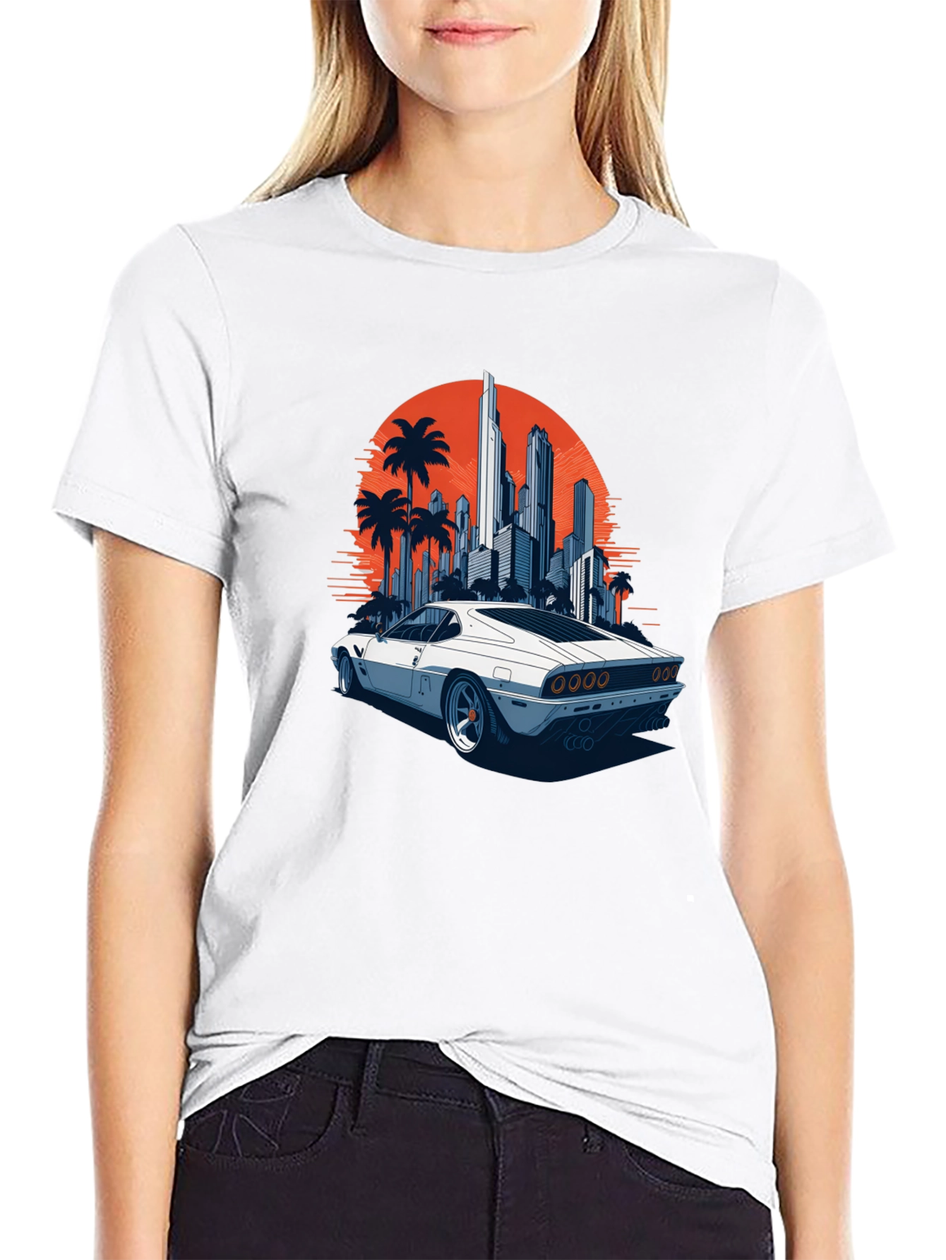 Black Retro Car & Cityscape Graphic Tee view 9