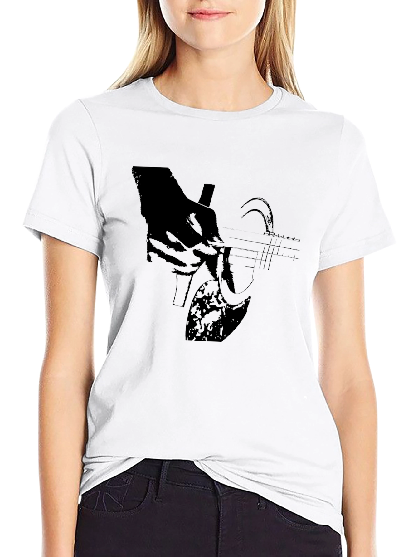 Black Guitar Graphic T-Shirt - Black Cotton Blend view 9