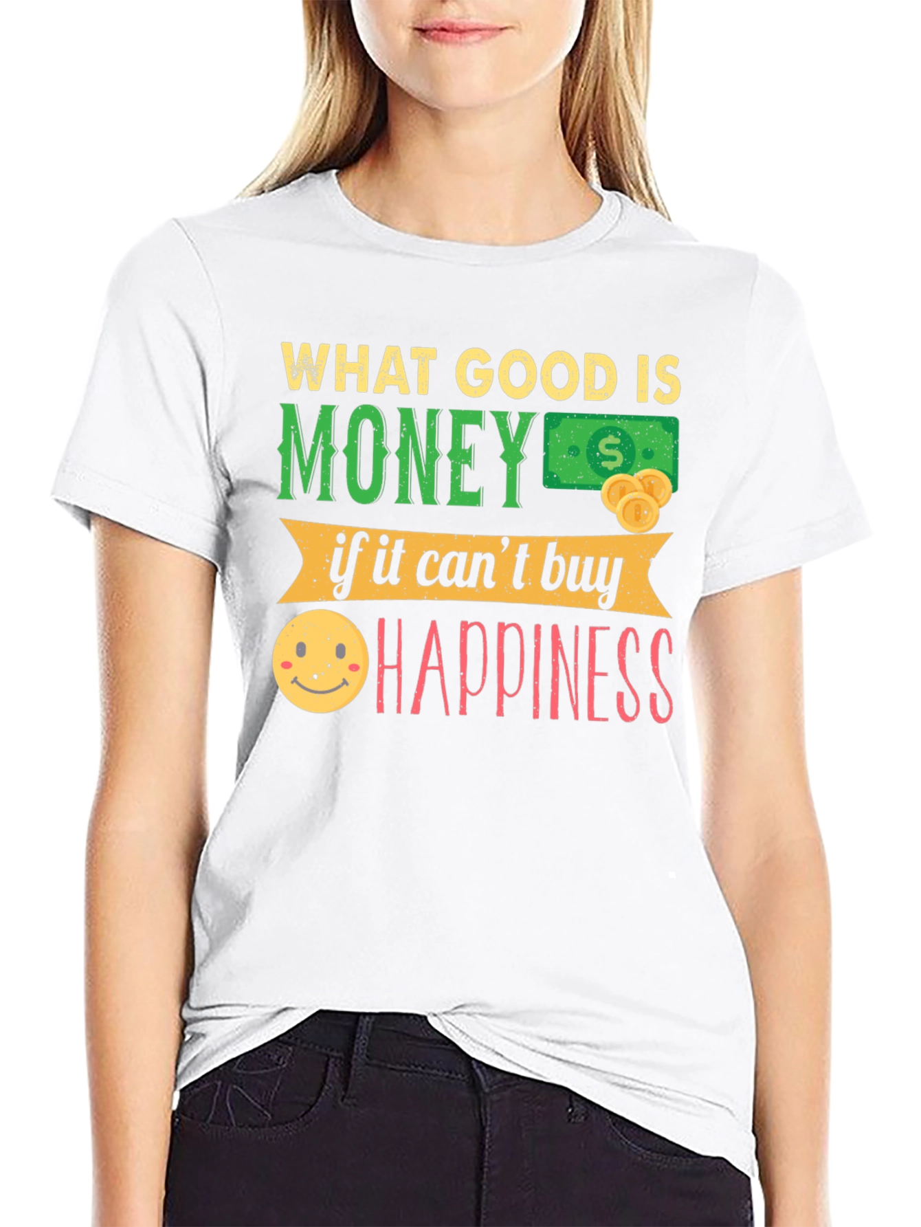 Black Money Can't Buy Happiness Graphic T-Shirt view 9