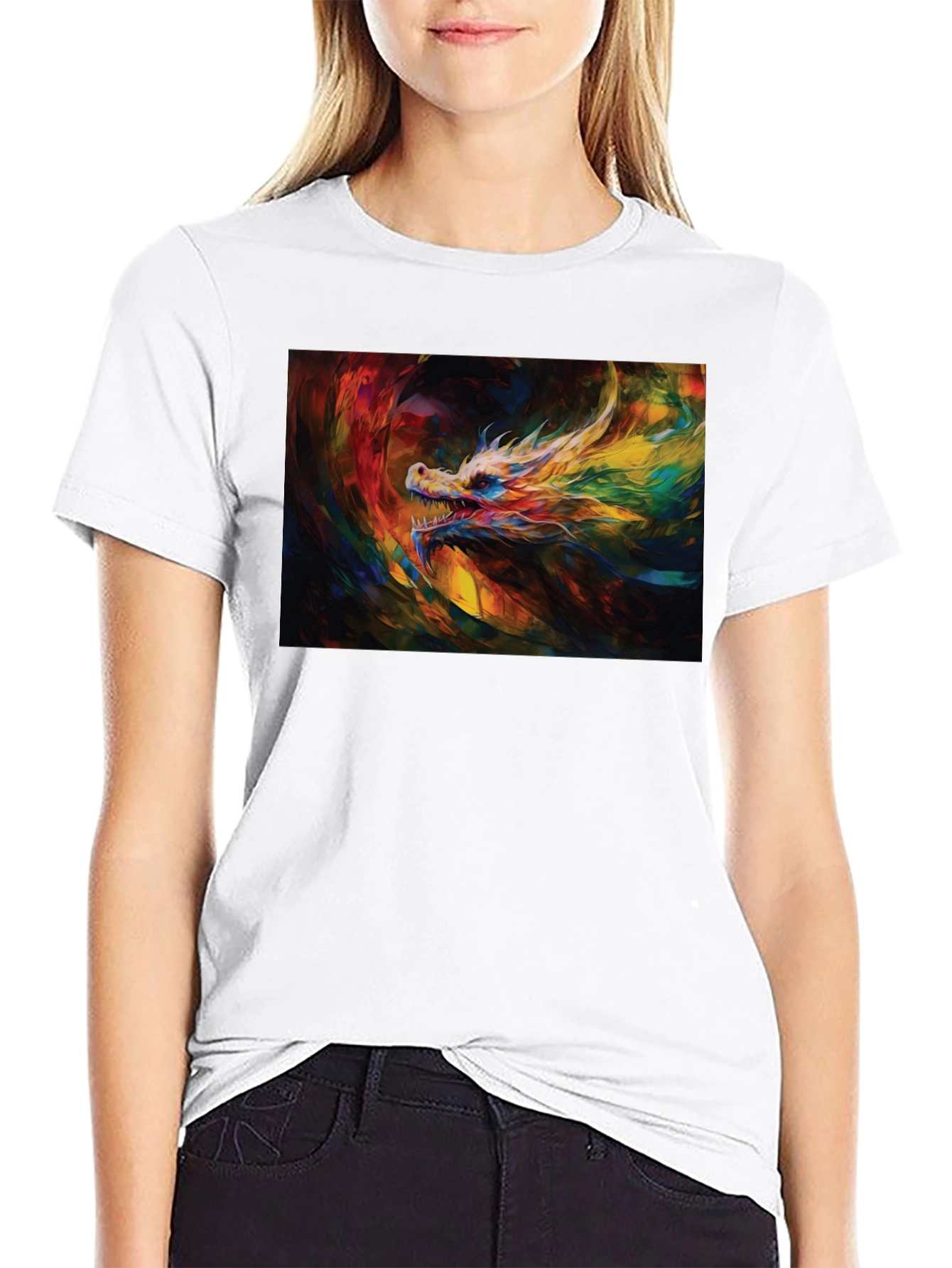 Black Colorful Dragon Graphic Tee - Unique Artistic Design view 9