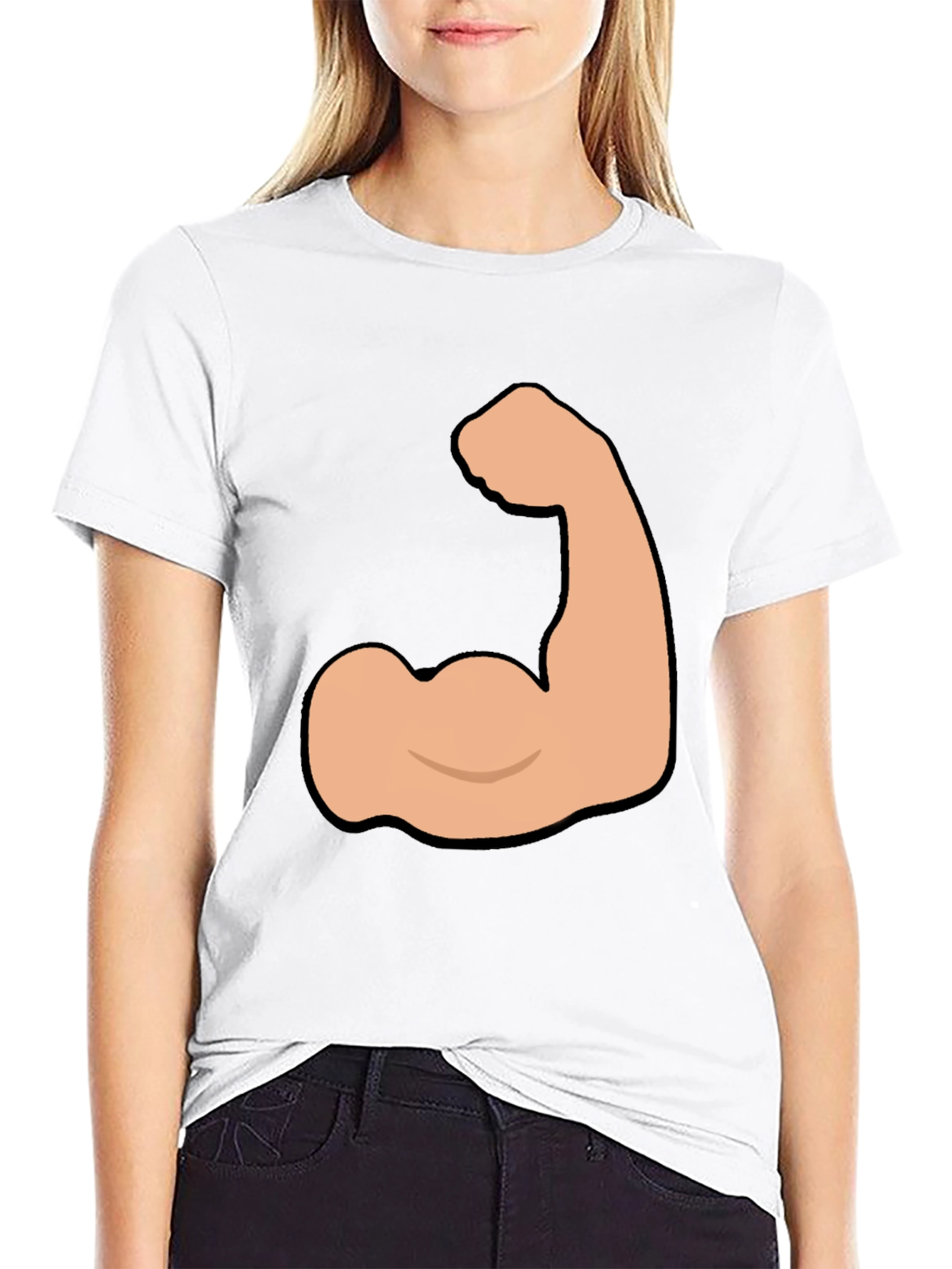 Black Funny Flexing Muscle Graphic Tee - Black Cotton T-Shirt view 9