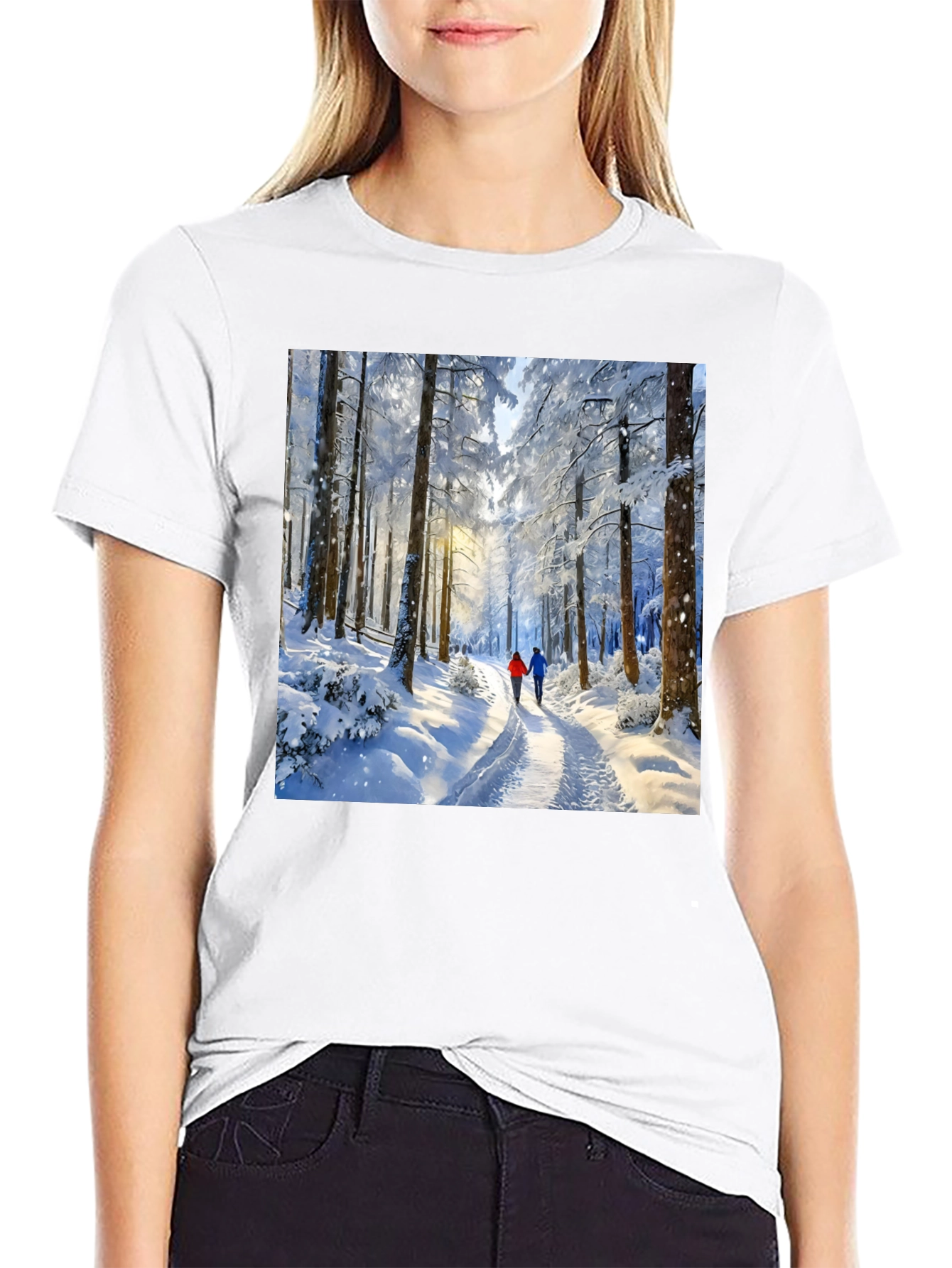 Black Winter Forest Path Graphic Tee view 9