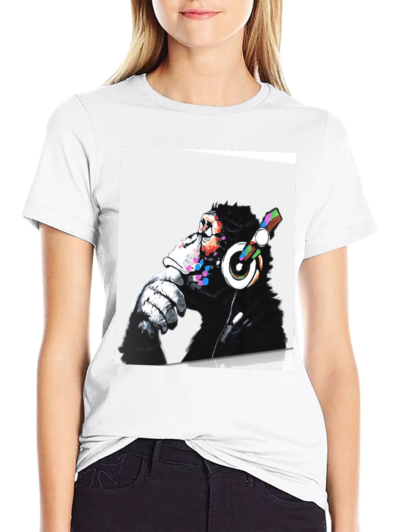 Black Cool Ape DJ Graphic Tee - Black Cotton T-Shirt view 9