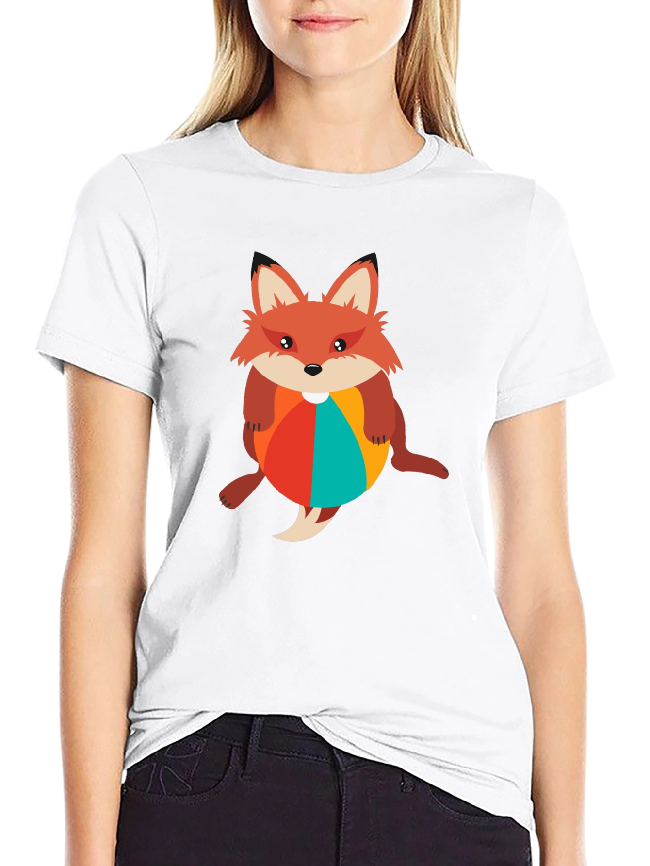 Black Fox with Beach Ball Black T-Shirt view 9