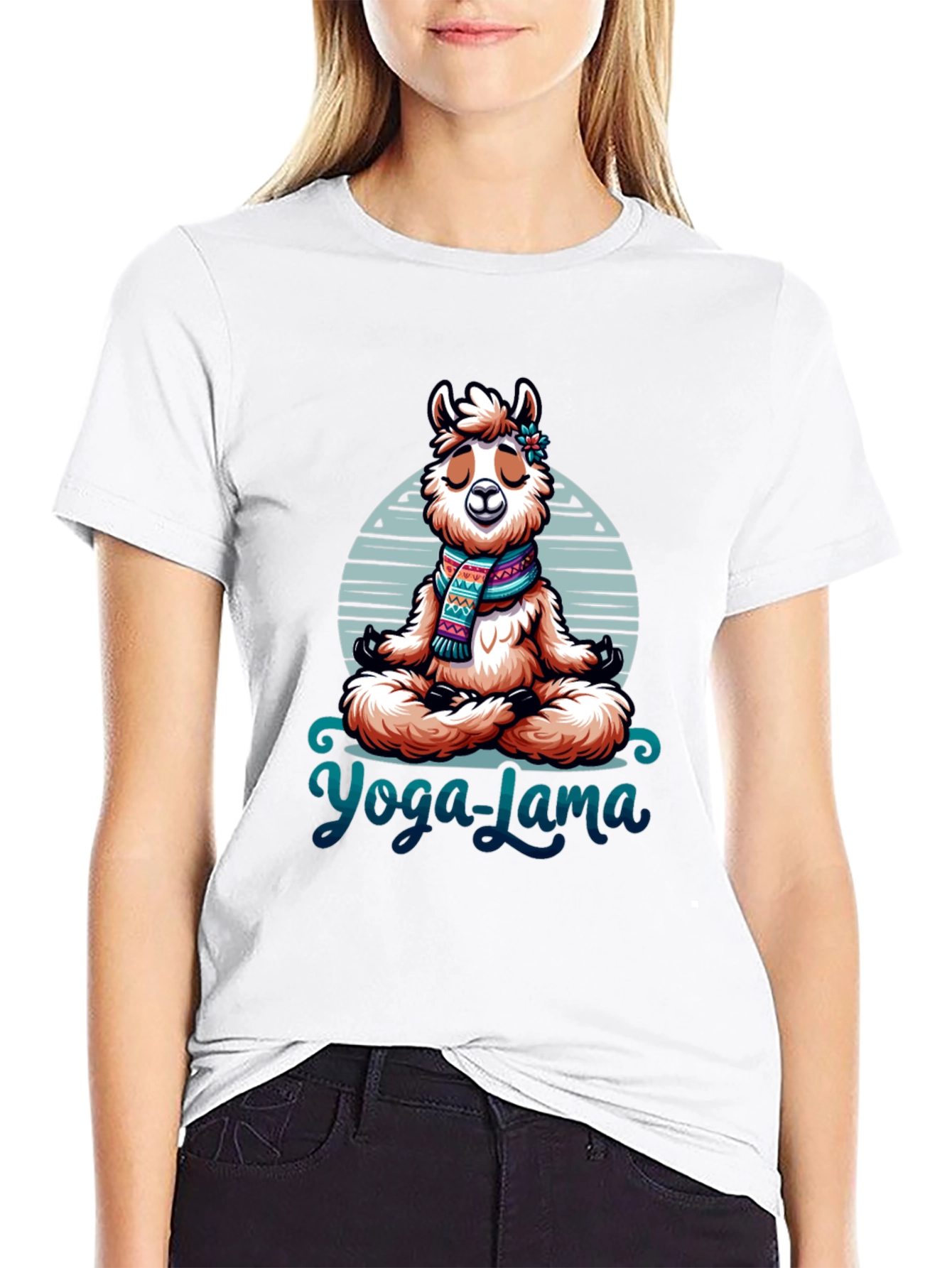 Black Yoga Lama Graphic Tee - Meditating Alpaca T-Shirt view 9