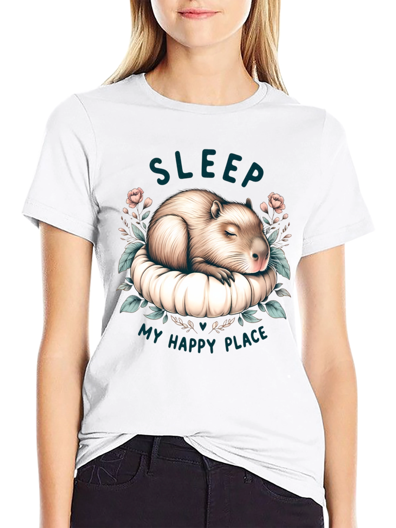 Black Capybara Sleep T-Shirt - My Happy Place view 9