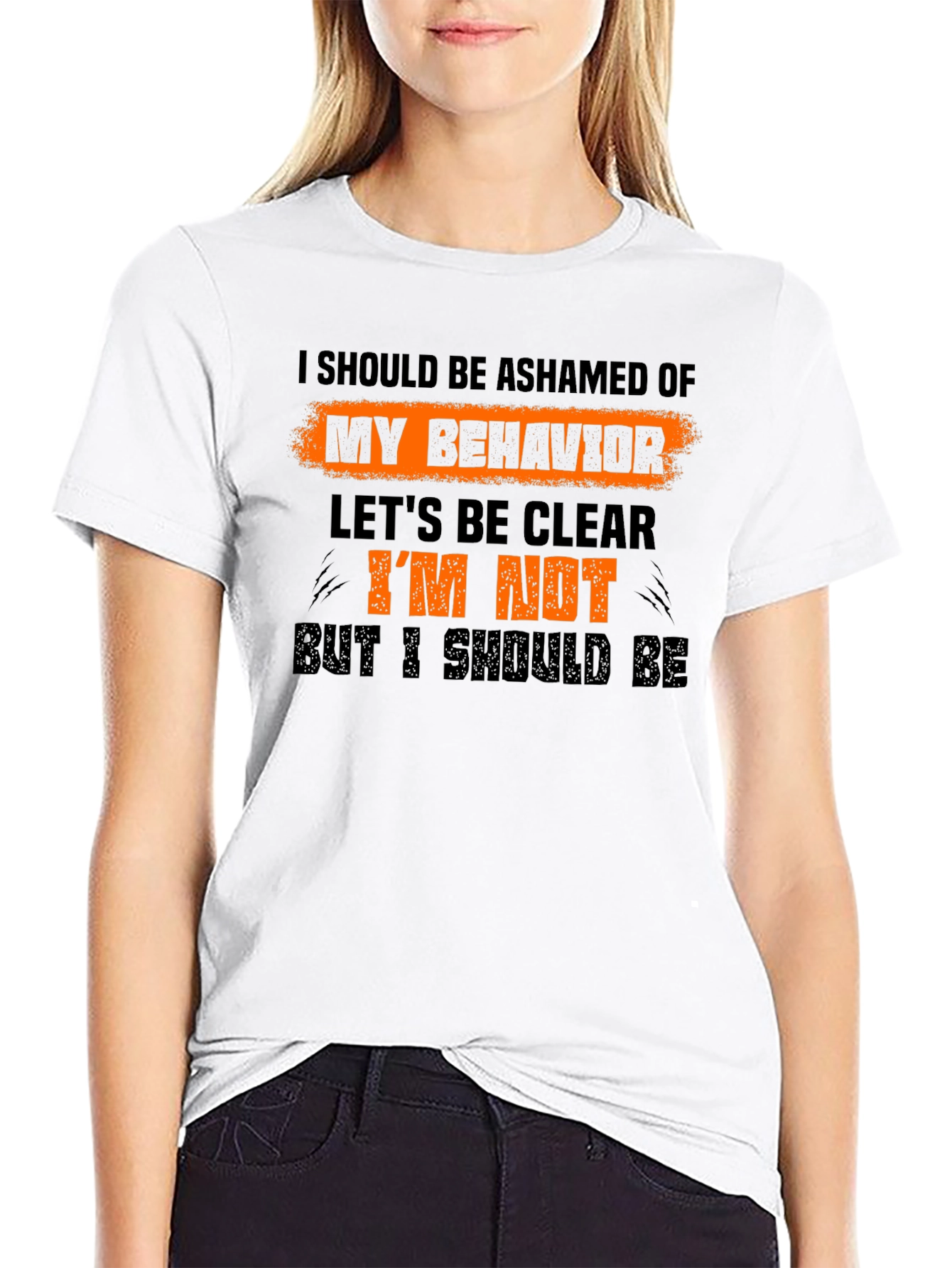 Black Ashamed of My Behavior Funny Graphic T-Shirt view 9