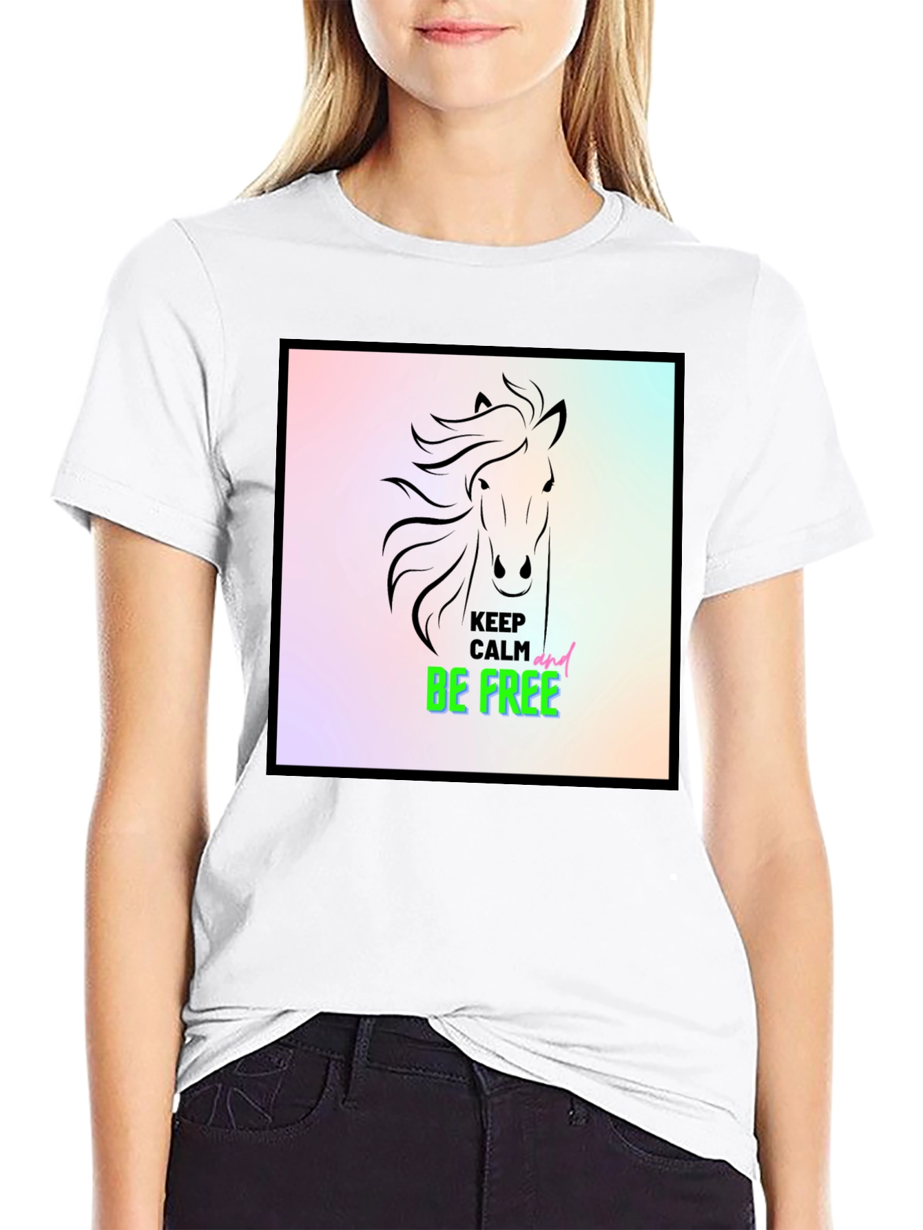 Black Keep Calm & Be Free Horse Graphic Tee view 9