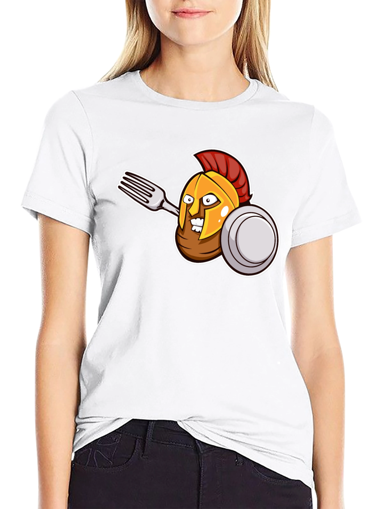 Black Spartan Fork Warrior Graphic T-Shirt view 9