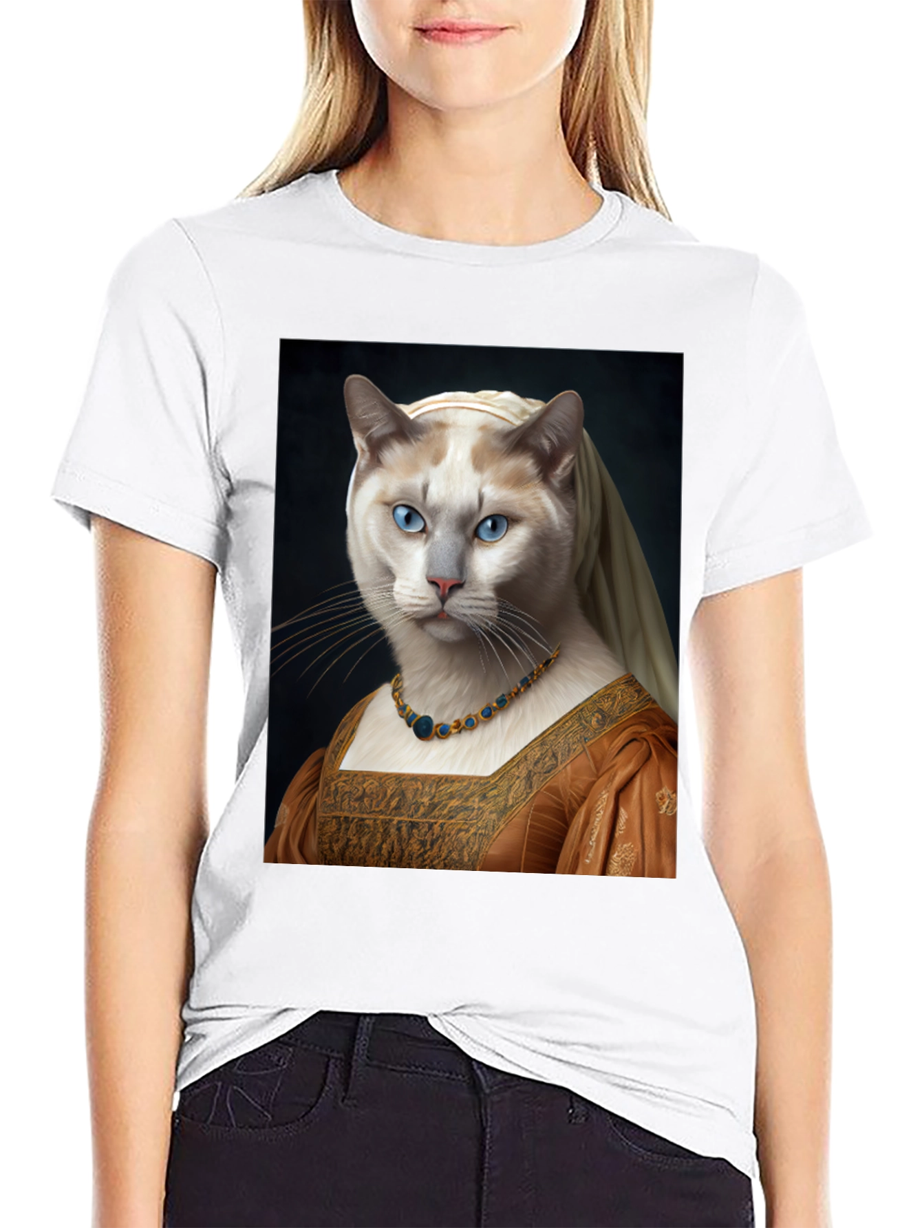 Black Cat Renaissance Portrait T-Shirt - Unique Art Tee view 9