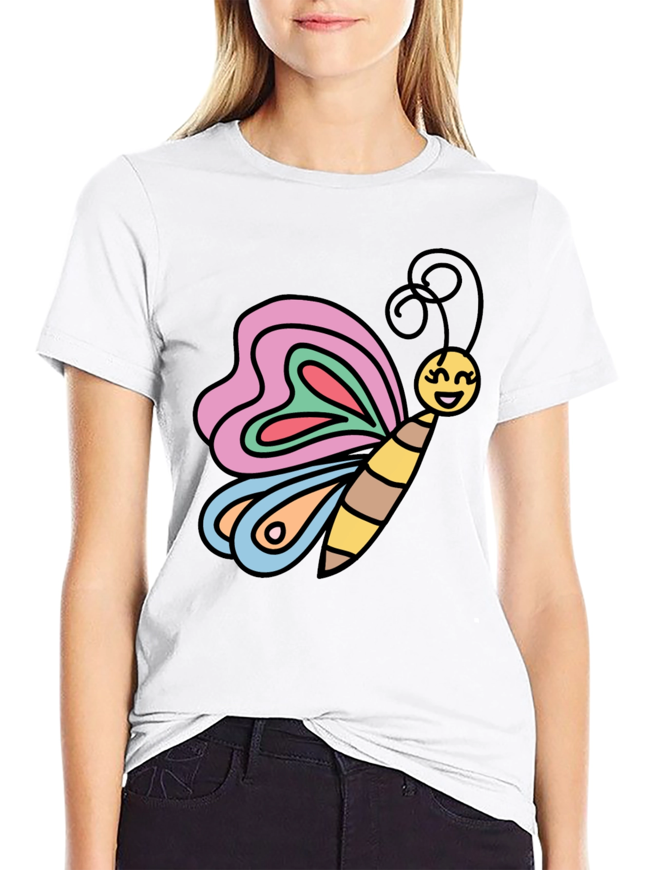 Black Butterfly Graphic Tee - Cheerful Cartoon Design view 9
