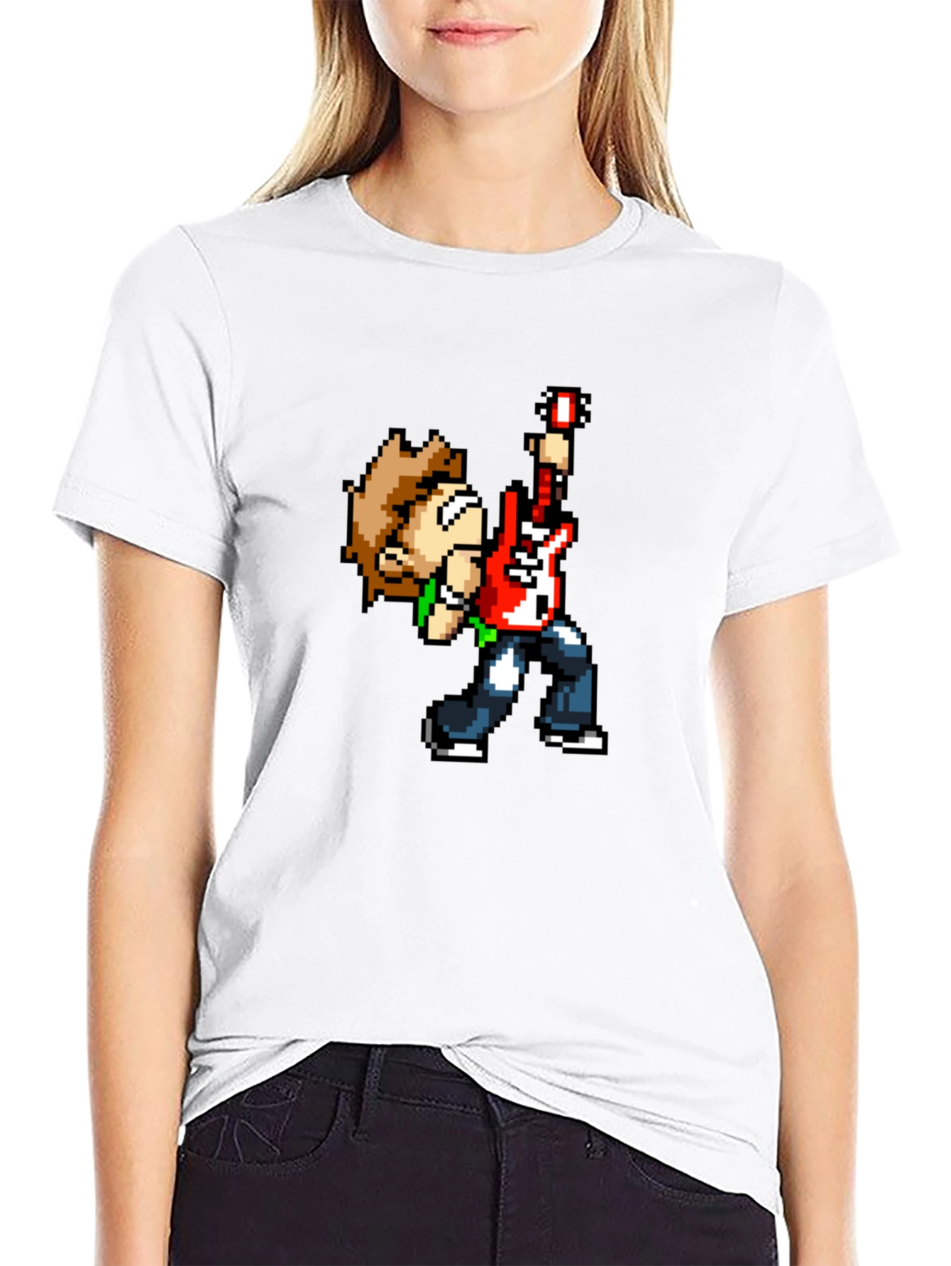 Black Pixel Art Guitar Player Black T-Shirt view 9