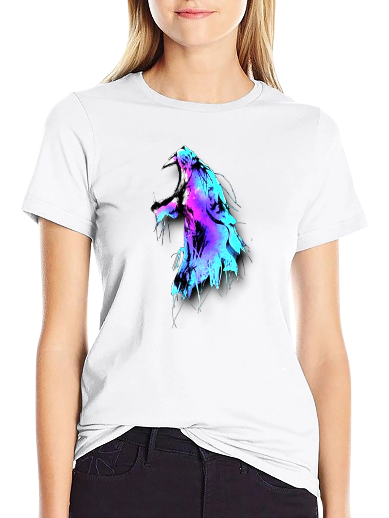 Black Neon Lion Graphic Black T-Shirt view 9