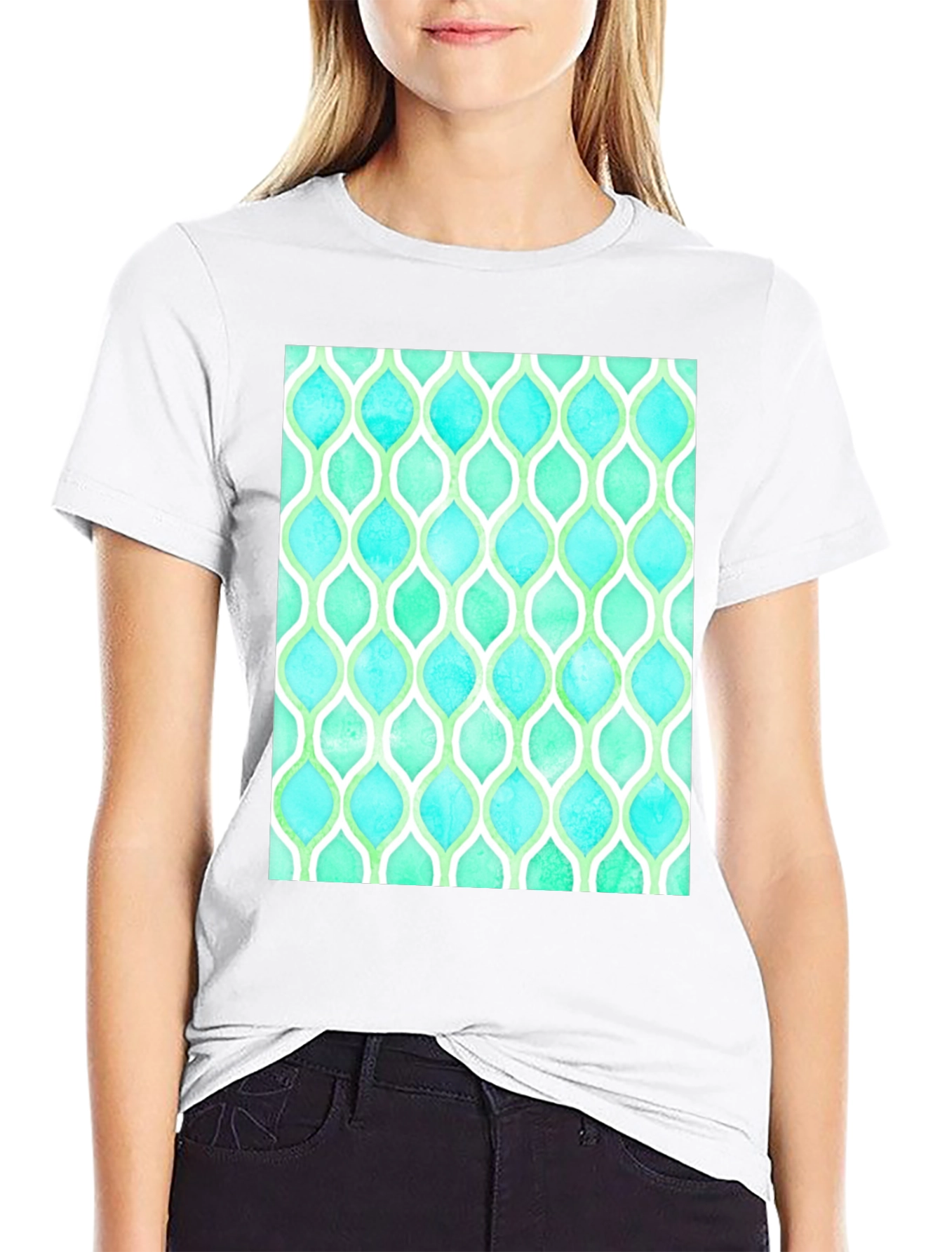 Black Aqua & Green Patterned T-Shirt view 9