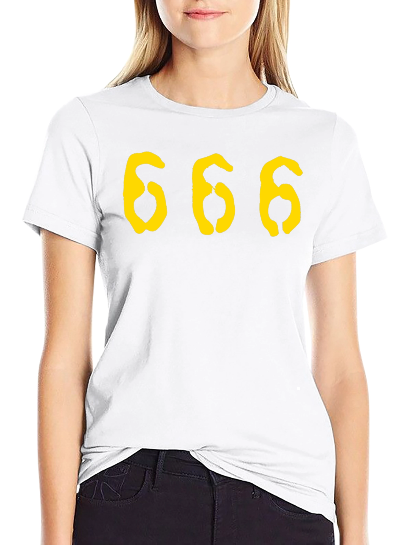 Black Men's Black T-Shirt with Yellow '666' Graphic Print view 9