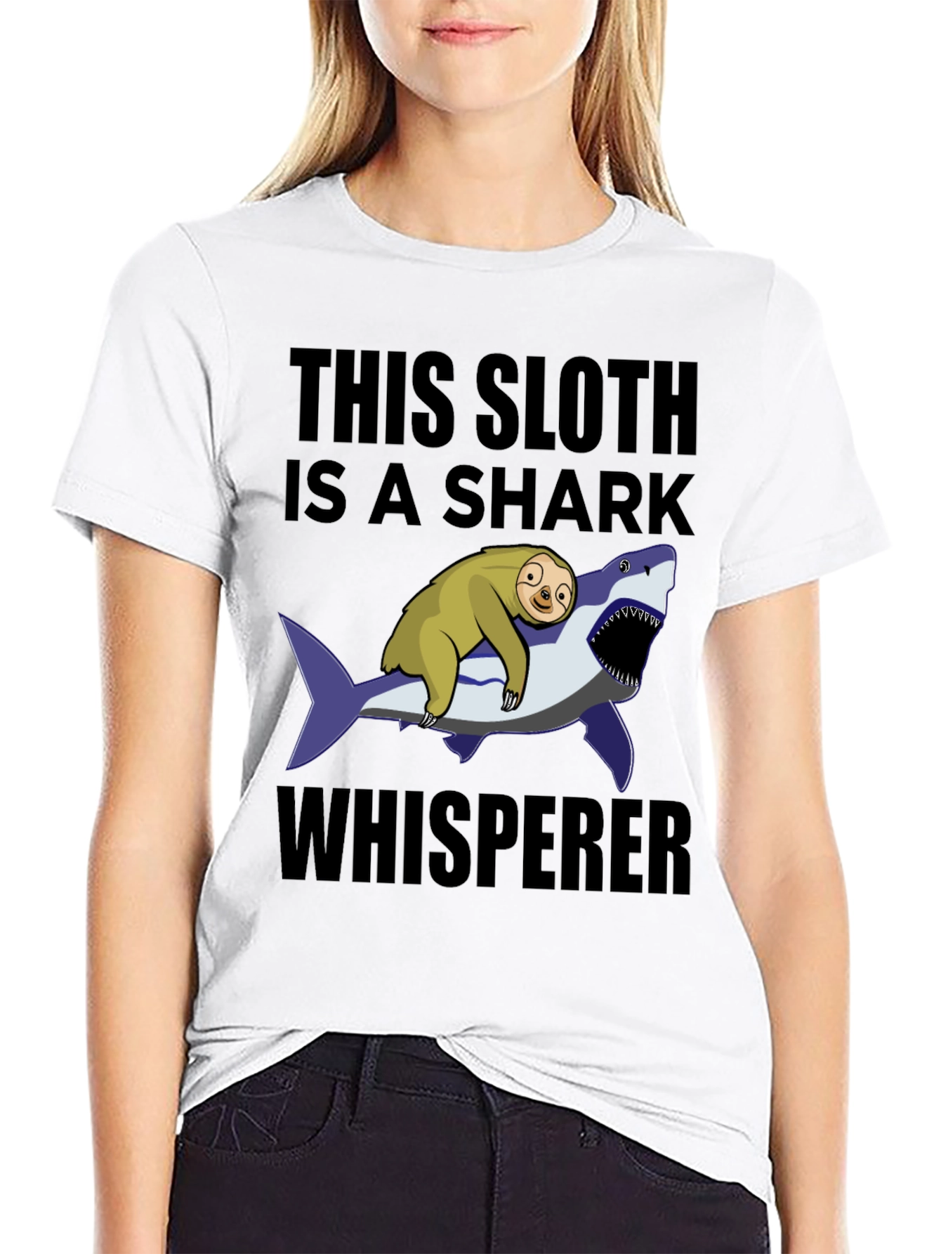 Black Sloth Shark Whisperer T-Shirt - Funny Graphic Tee view 9