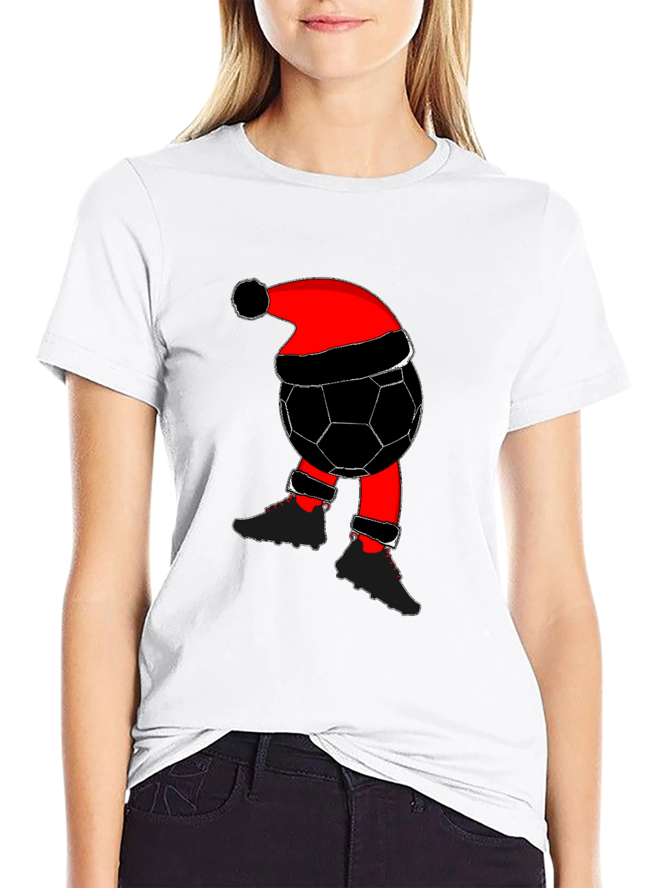 Black Soccer Ball Santa Christmas T-Shirt view 9