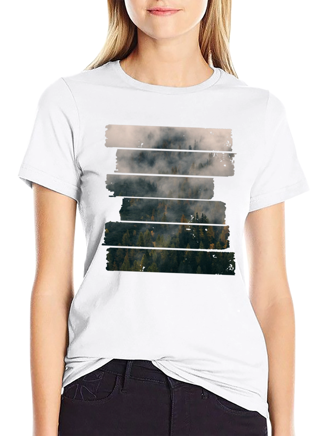 Black Foggy Forest T-Shirt - Nature Inspired Tee view 9