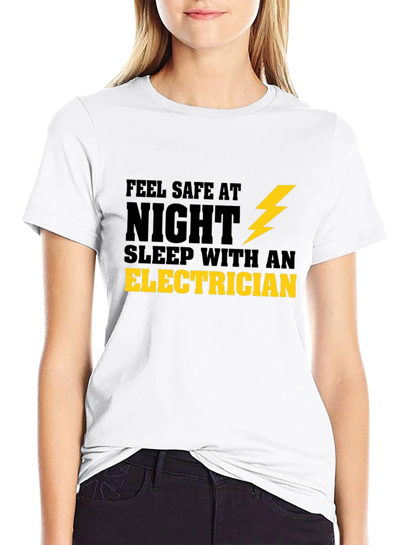 Black Feel Safe Sleep With An Electrician T-Shirt view 9