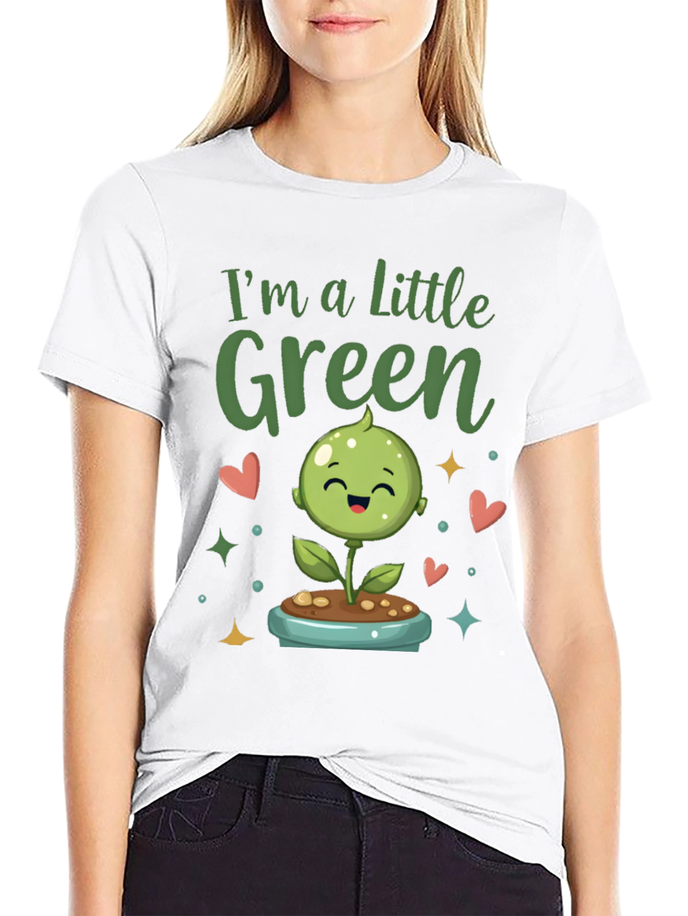 Black I'm A Little Green Cute Plant Shirt view 9