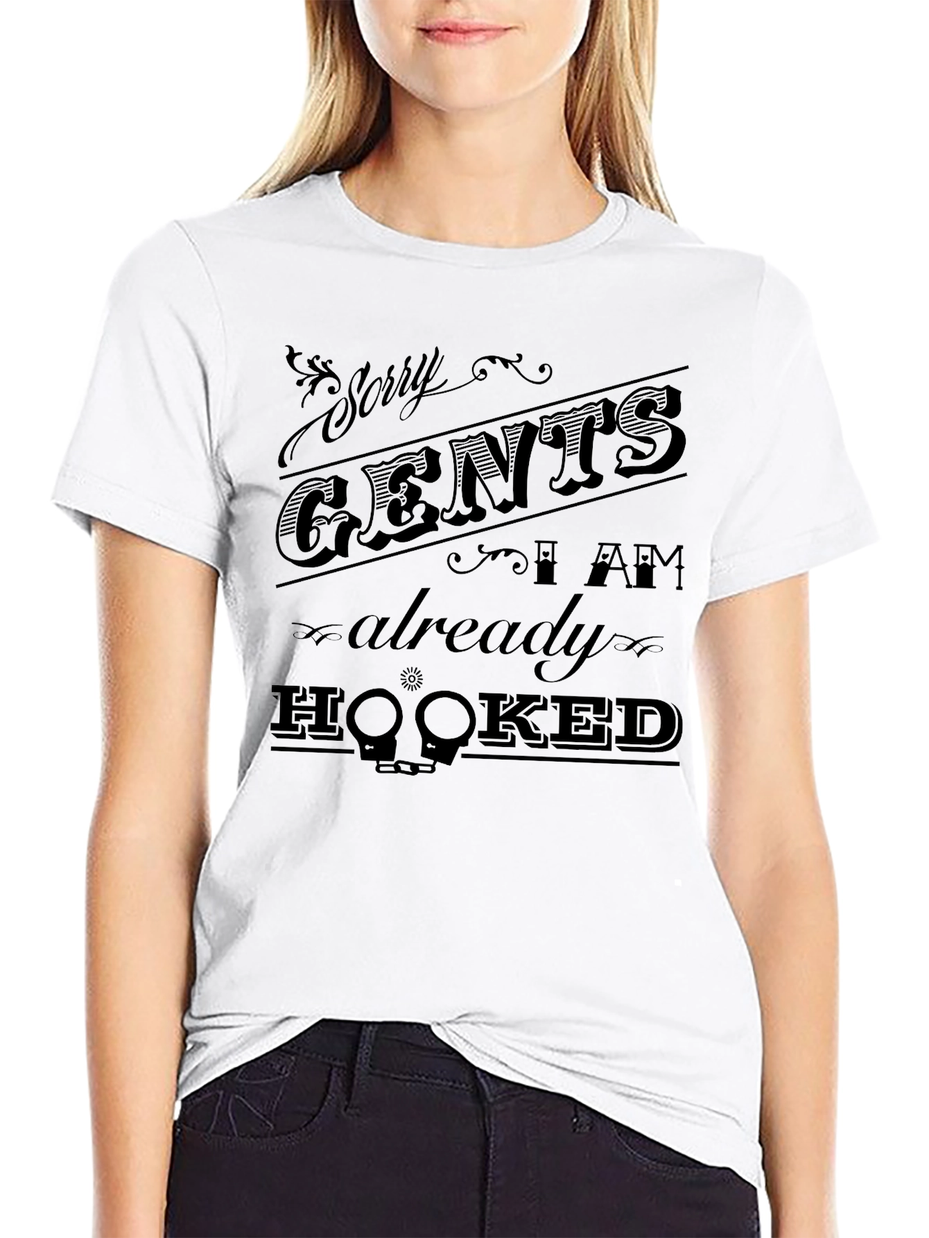 Black Sorry Gents I'm Hooked T-Shirt - Fun Novelty Tee view 9