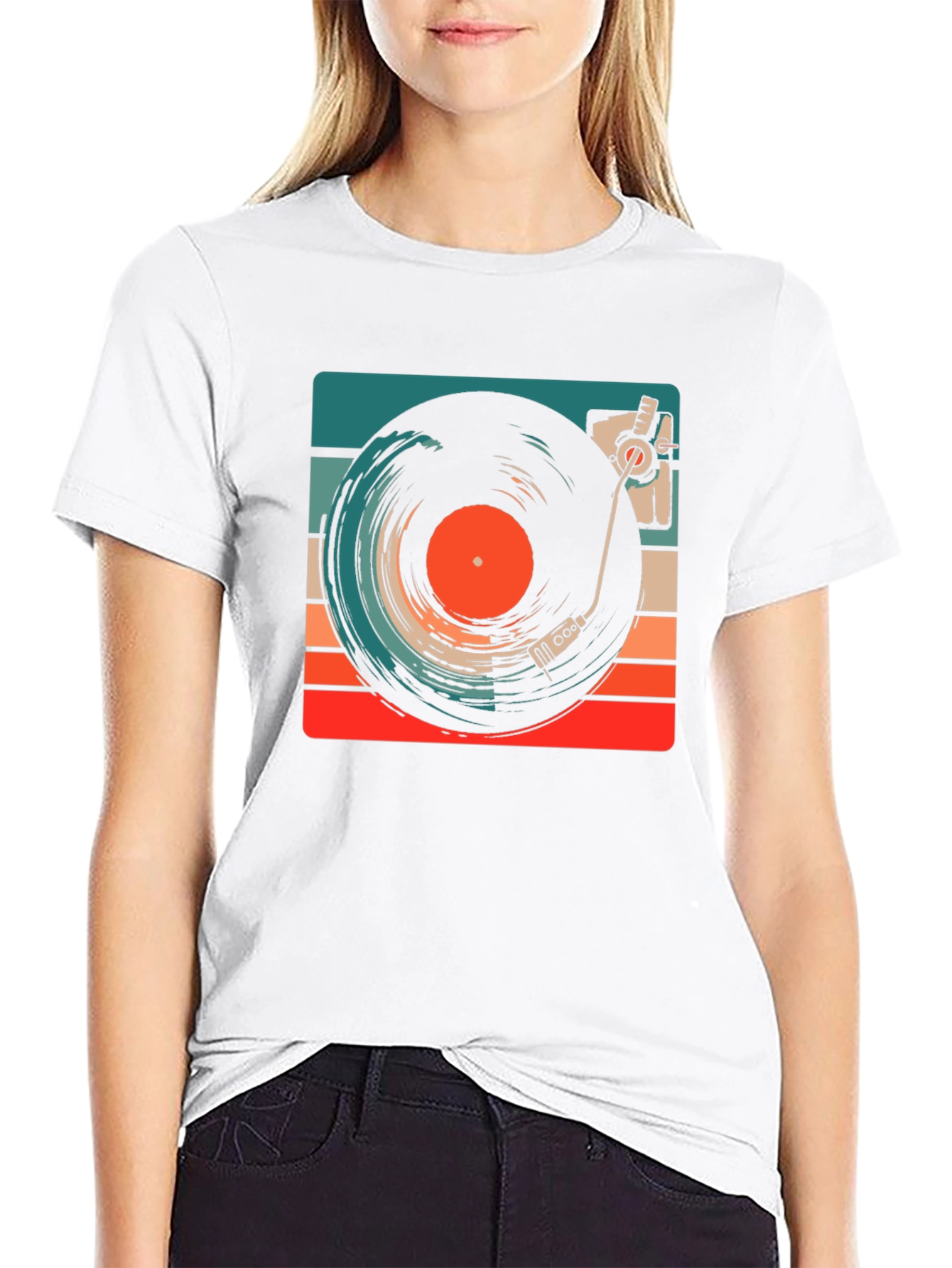 Black Retro Vinyl Record Player Graphic Tee view 9